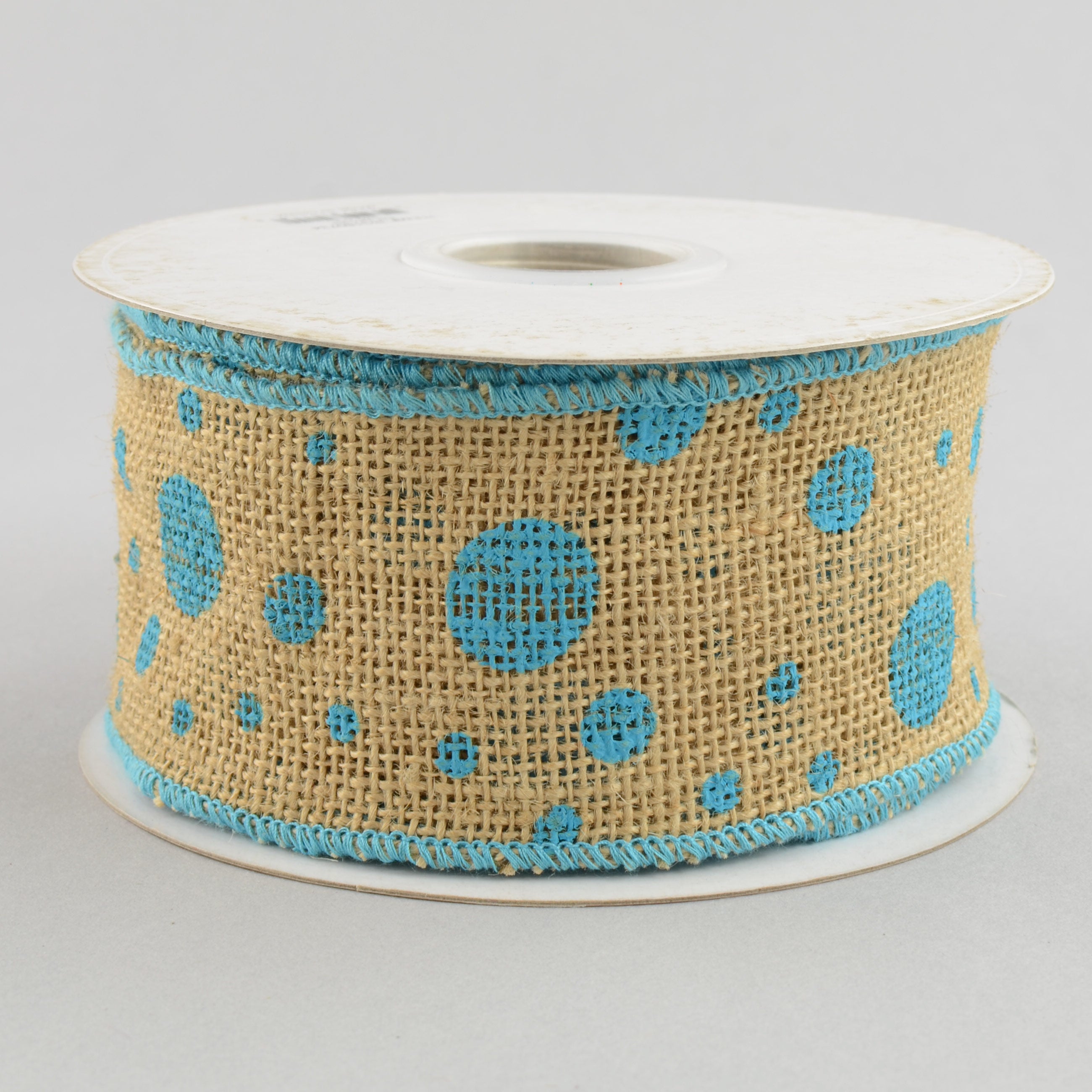 2.5" Burlap Polka Dot Ribbon: Turquoise (10 Yards)