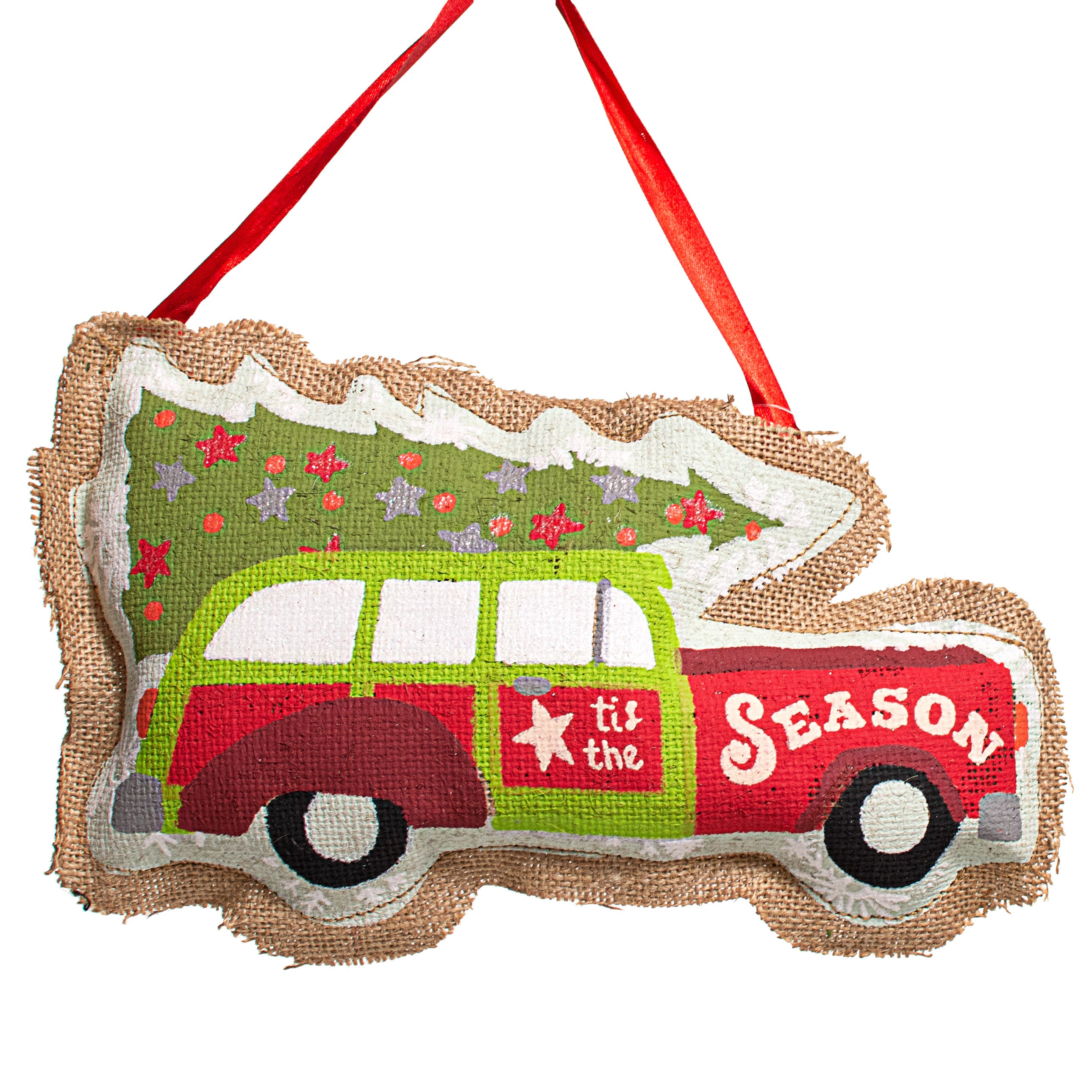 12" Burlap Red Truck Hanger Item Number: 18098