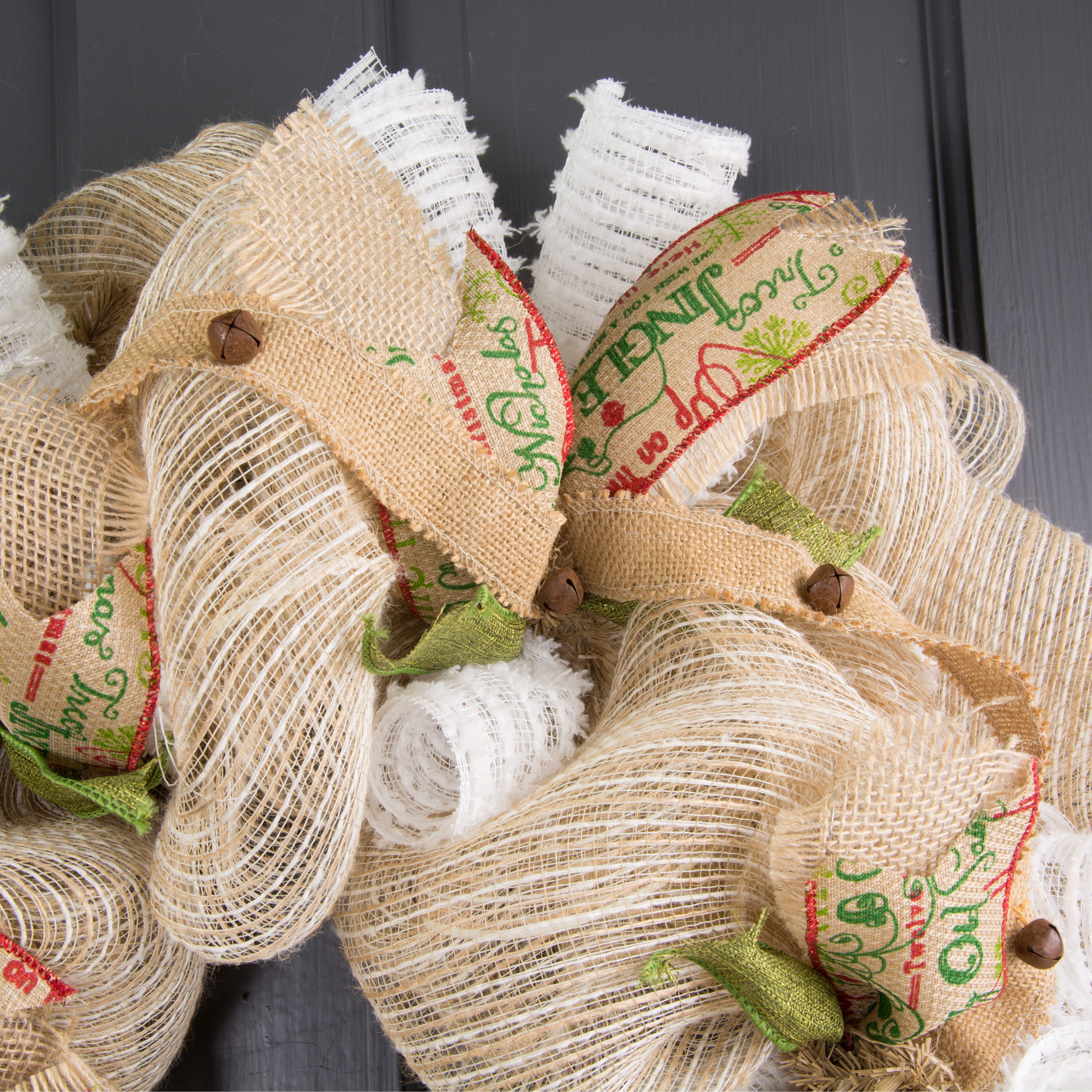 1.5" Burlap Ribbon With Rustic Jingle Bells (6') Lifestyle Photo