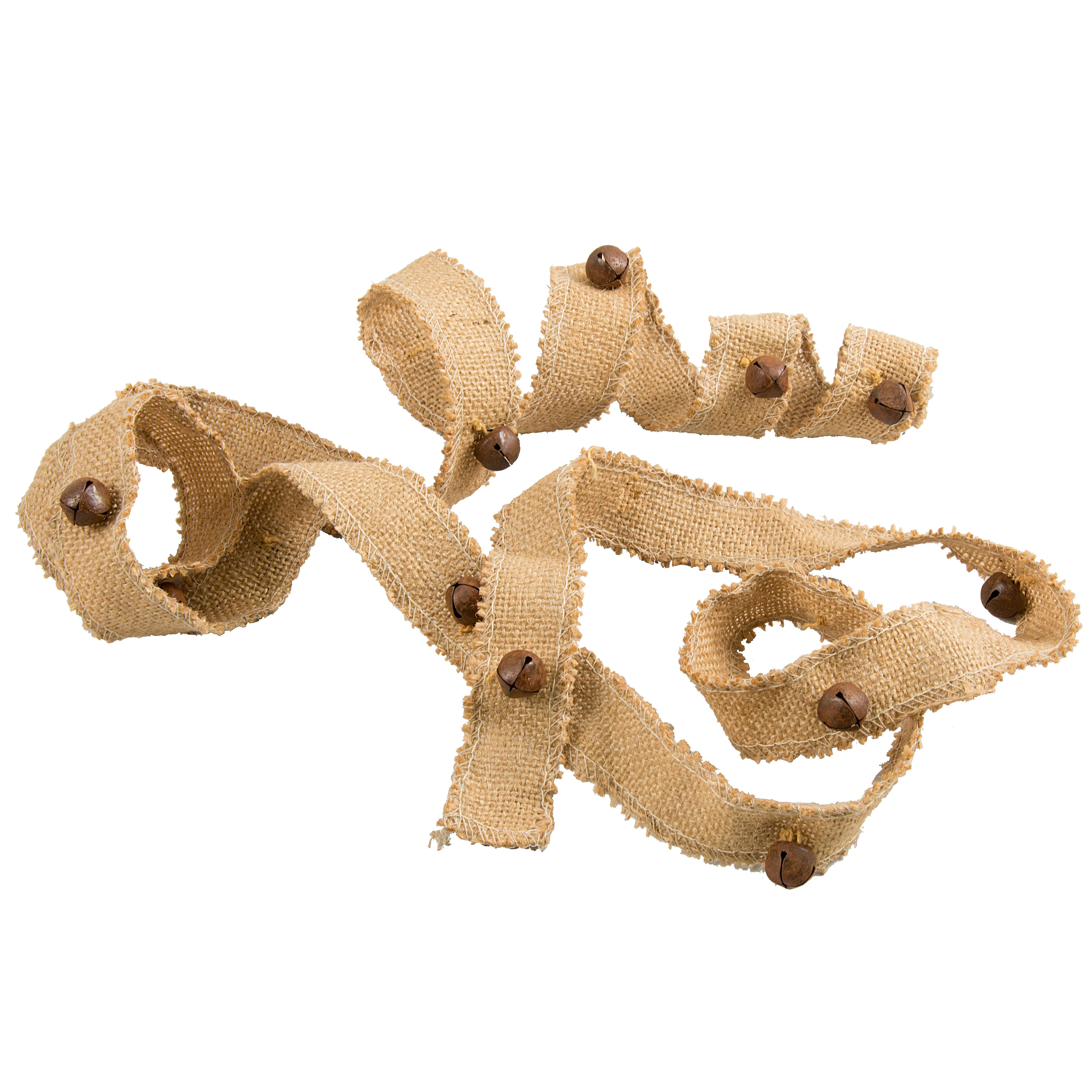 1.5" Burlap Ribbon With Rustic Jingle Bells (6') detail photo 3