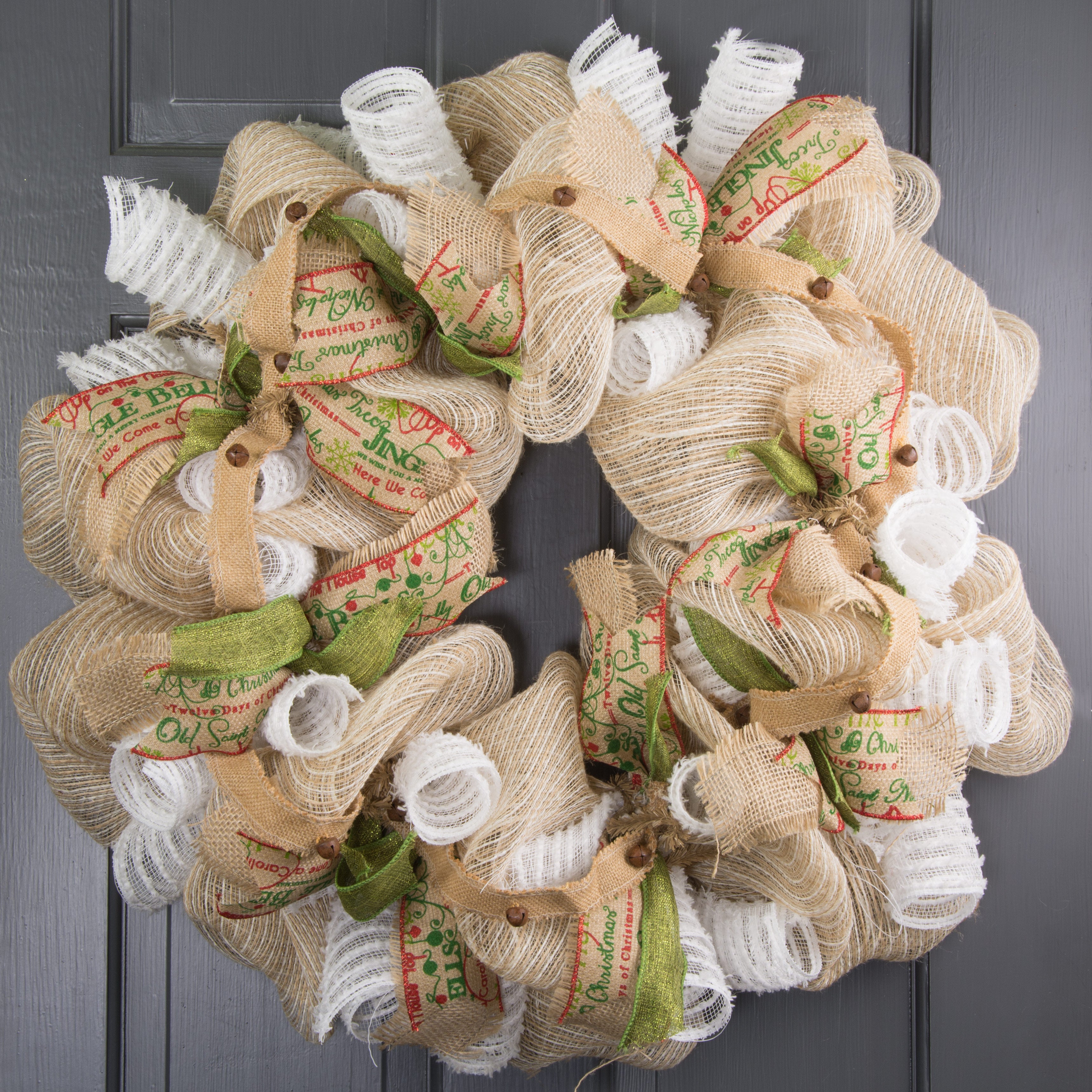 1.5" Burlap Ribbon With Rustic Jingle Bells (6') detail photo 4