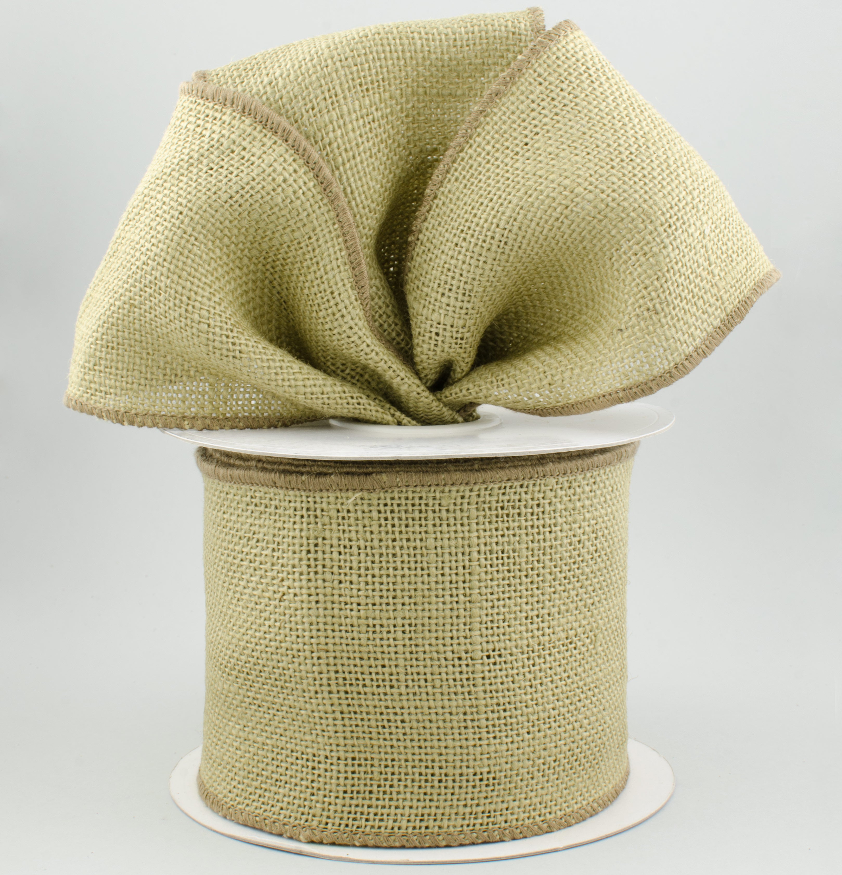 4" Burlap Ribbon Wired Edge: Khaki Green (10 Yards) Lifestyle Photo