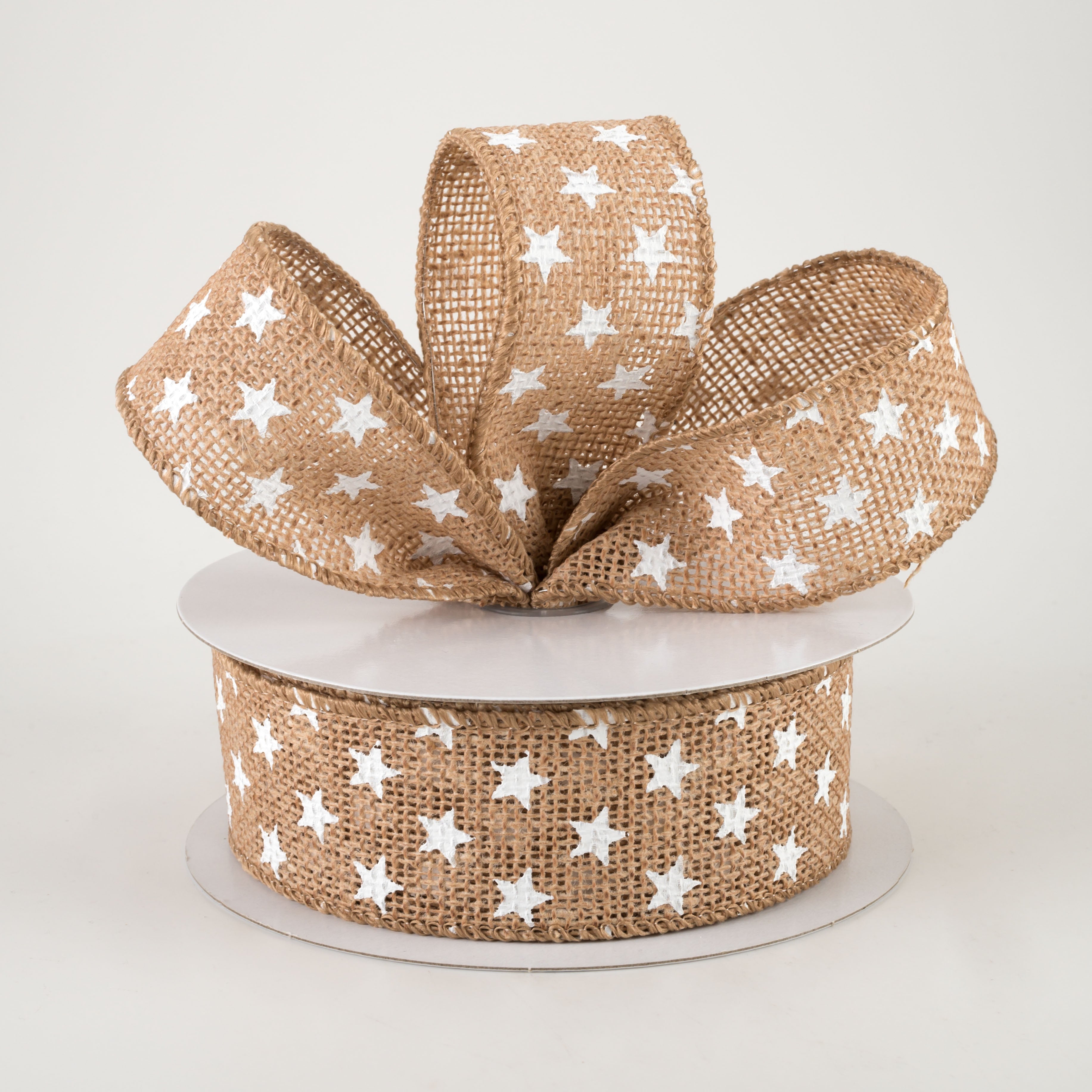 1.5" Burlap White Stars Ribbon: Natural (10 Yards) Lifestyle Photo