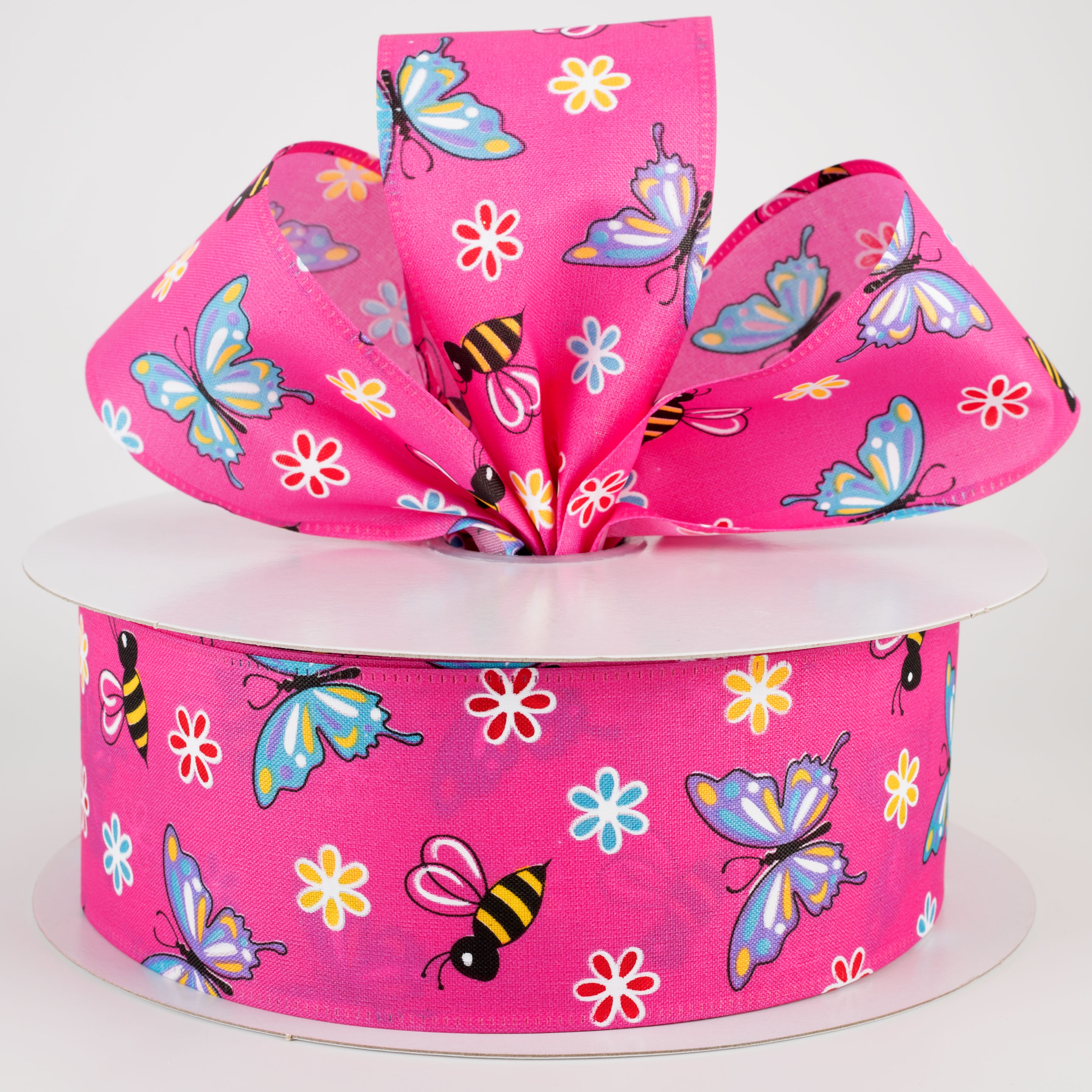 2.5" Butterflies & Bees Ribbon: Fuchsia (50 Yards) Lifestyle Photo