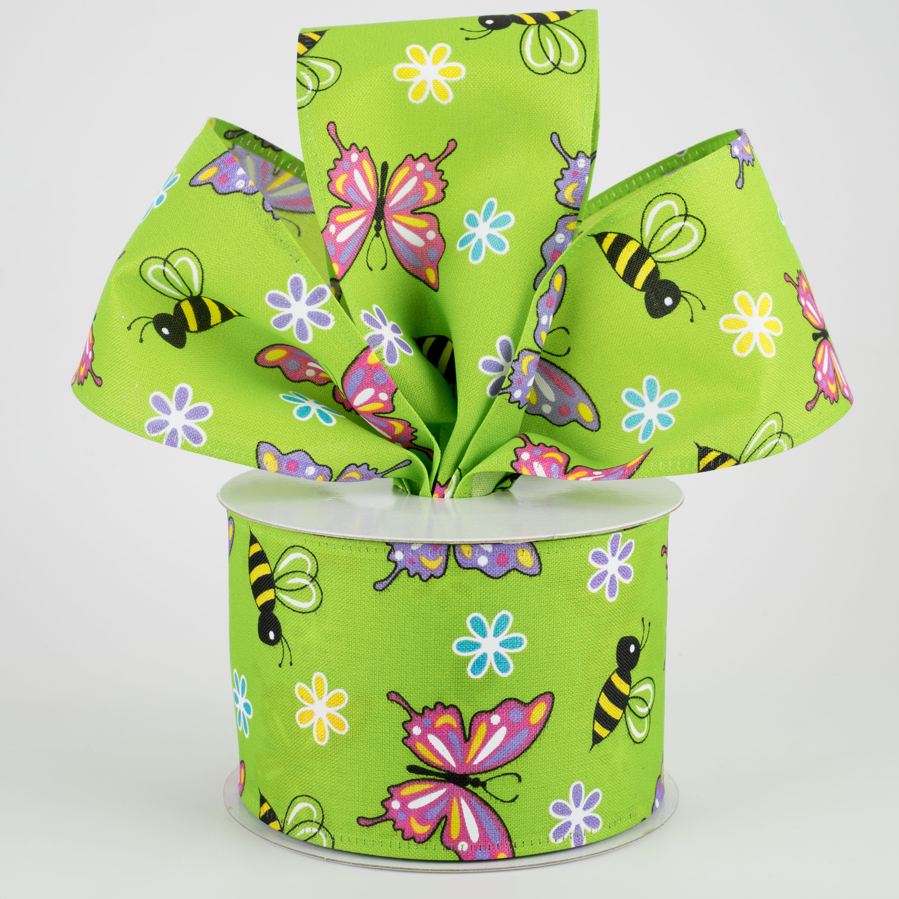 2.5" Butterflies & Bees Ribbon: Lime (10 Yards) Lifestyle Photo
