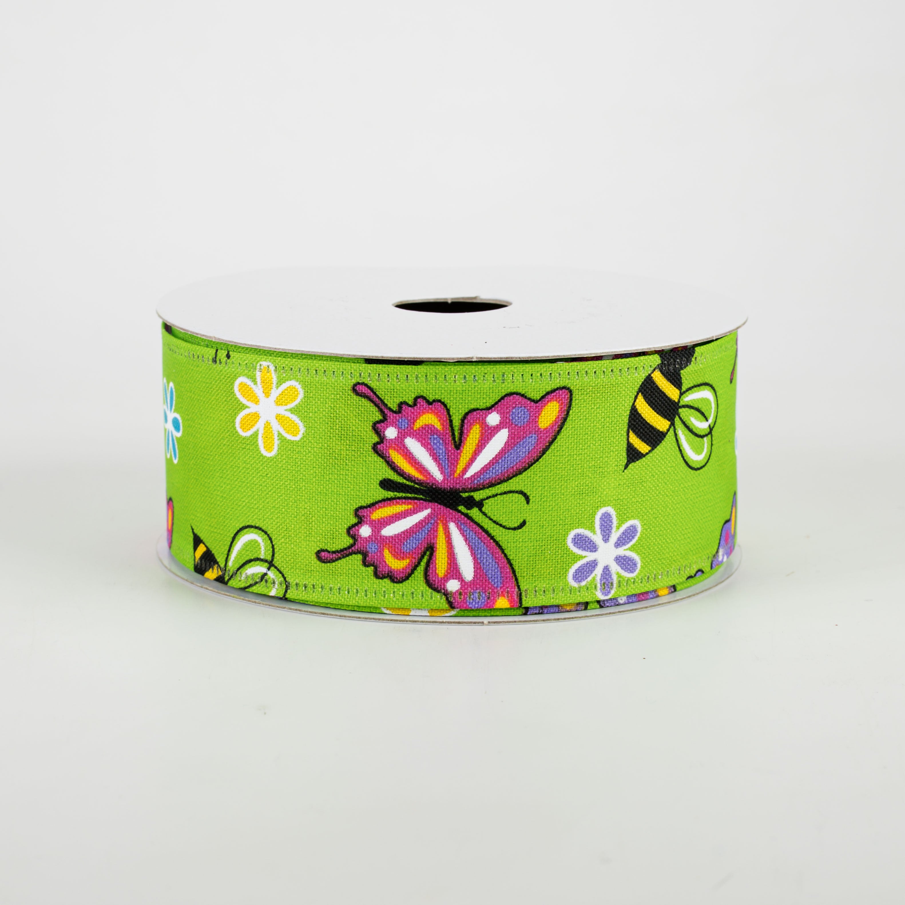 1.5" Butterflies & Bees Ribbon: Lime (10 Yards)