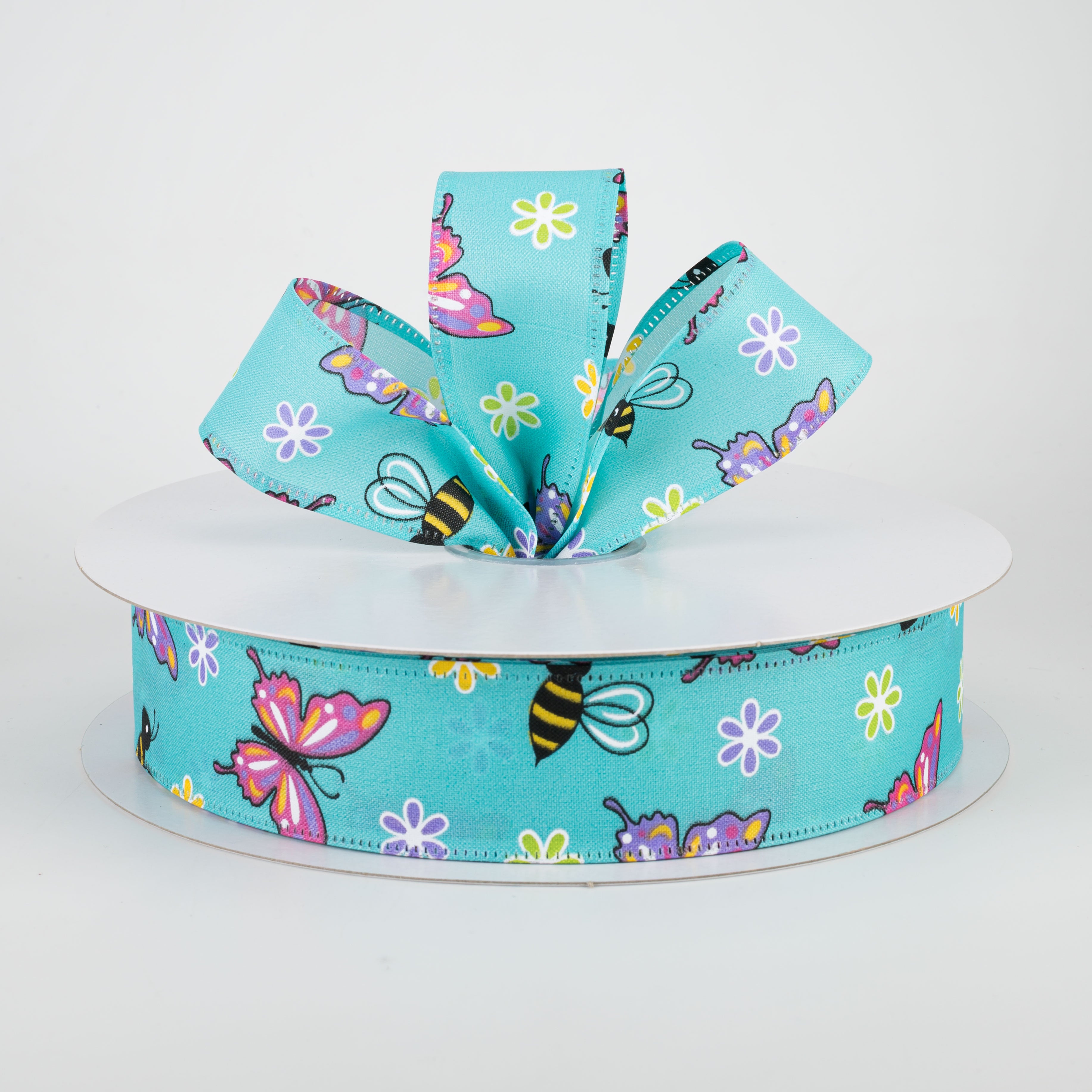 1.5" Butterflies & Bees Ribbon: Teal (50 Yards) Lifestyle Photo