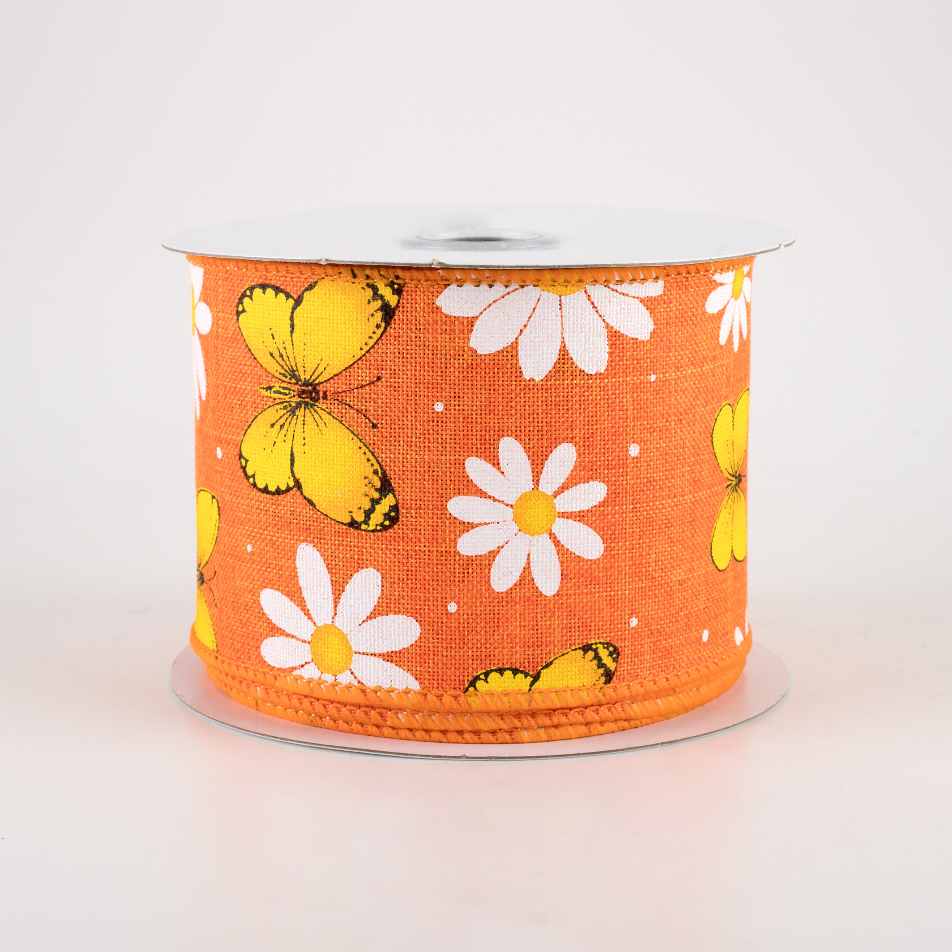 2.5" Butterflies & Daisies Ribbon: Orange Royal (10 Yards)