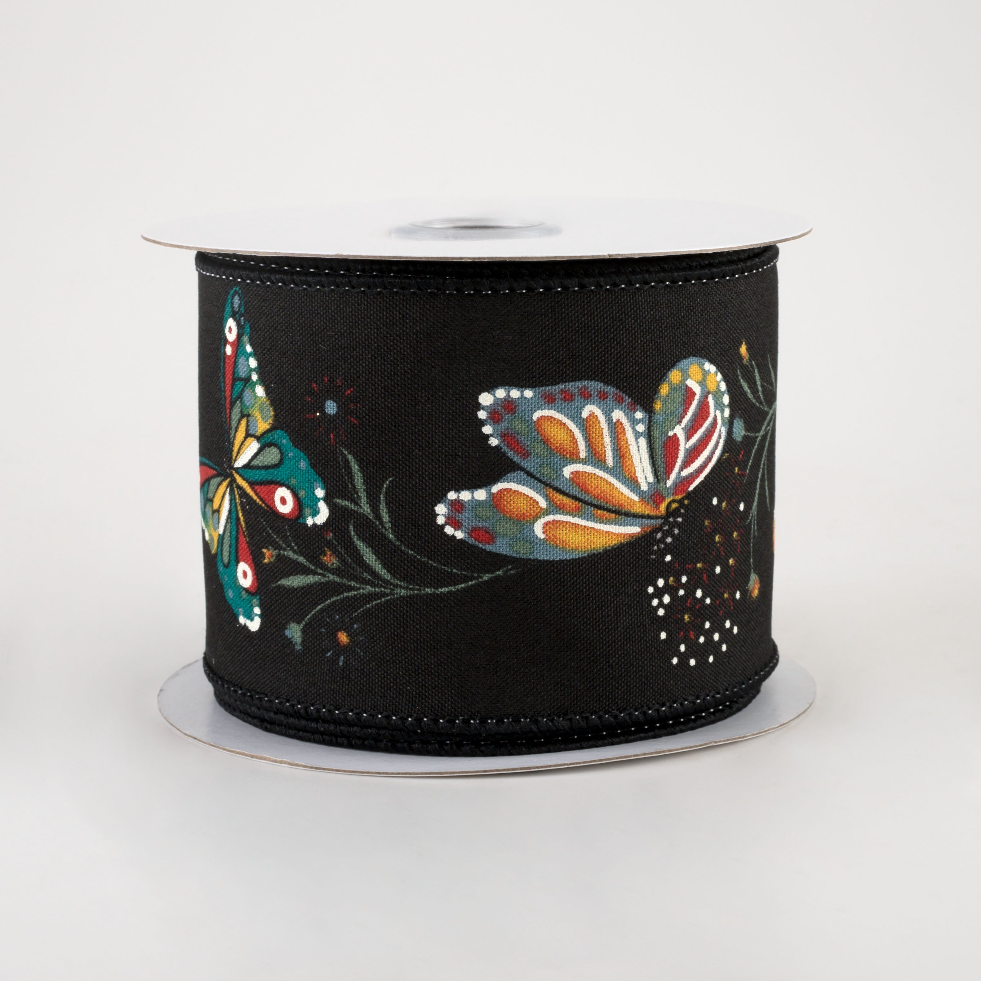 2.5" Butterflies & Flowers Ribbon: Black (10 Yards)