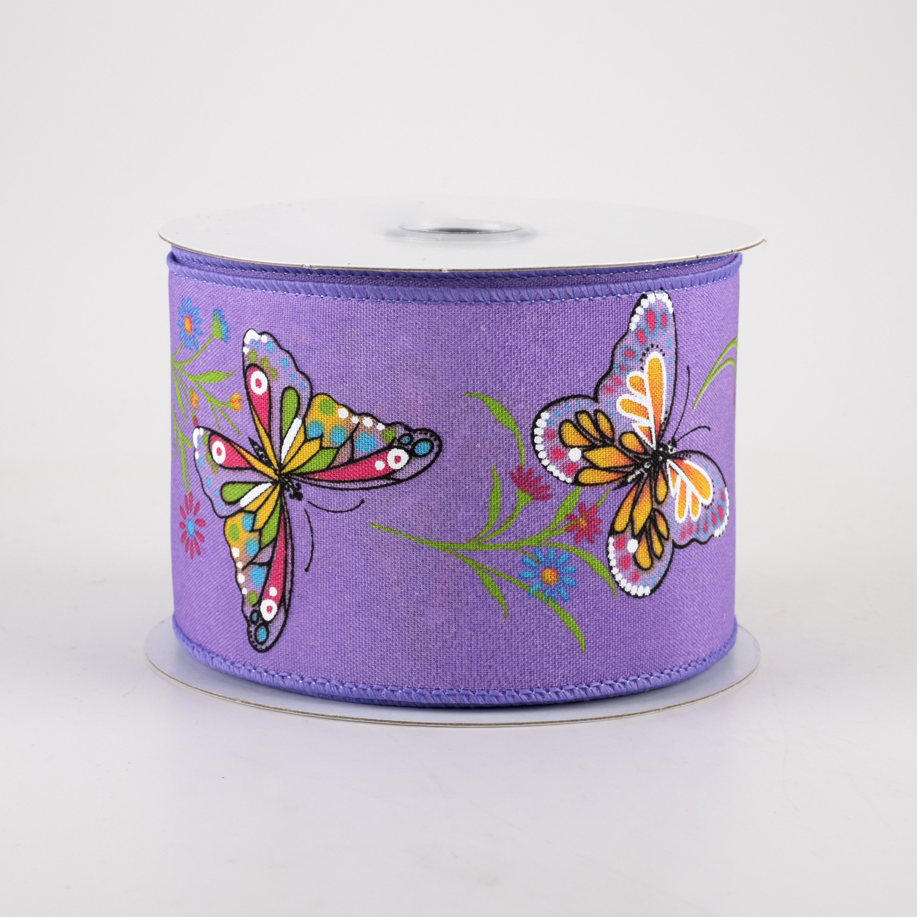 2.5" Butterflies & Flowers Ribbon: Purple (10 Yards)
