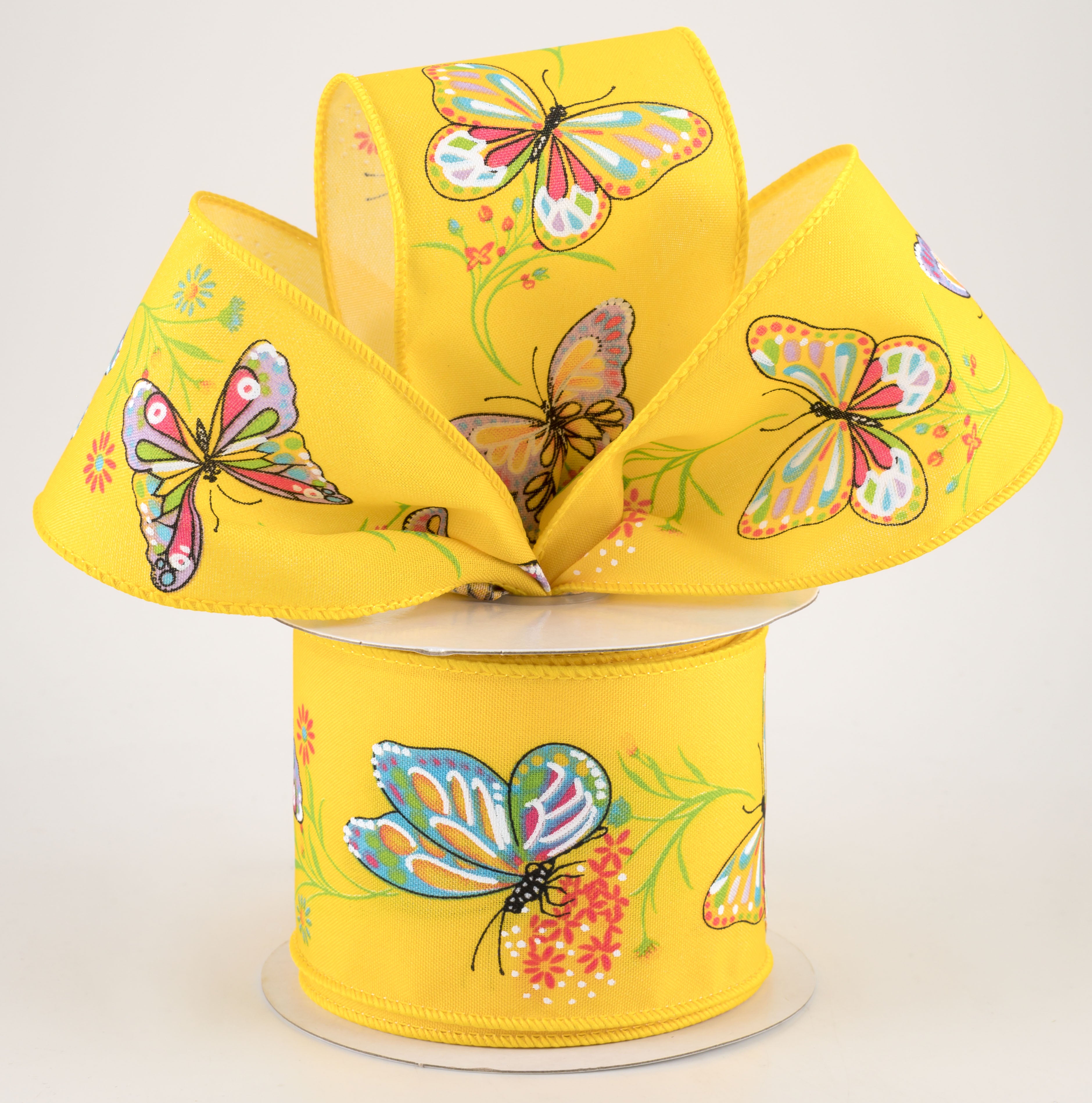 2.5" Butterflies & Flowers Ribbon: Yellow (10 Yards) Lifestyle Photo