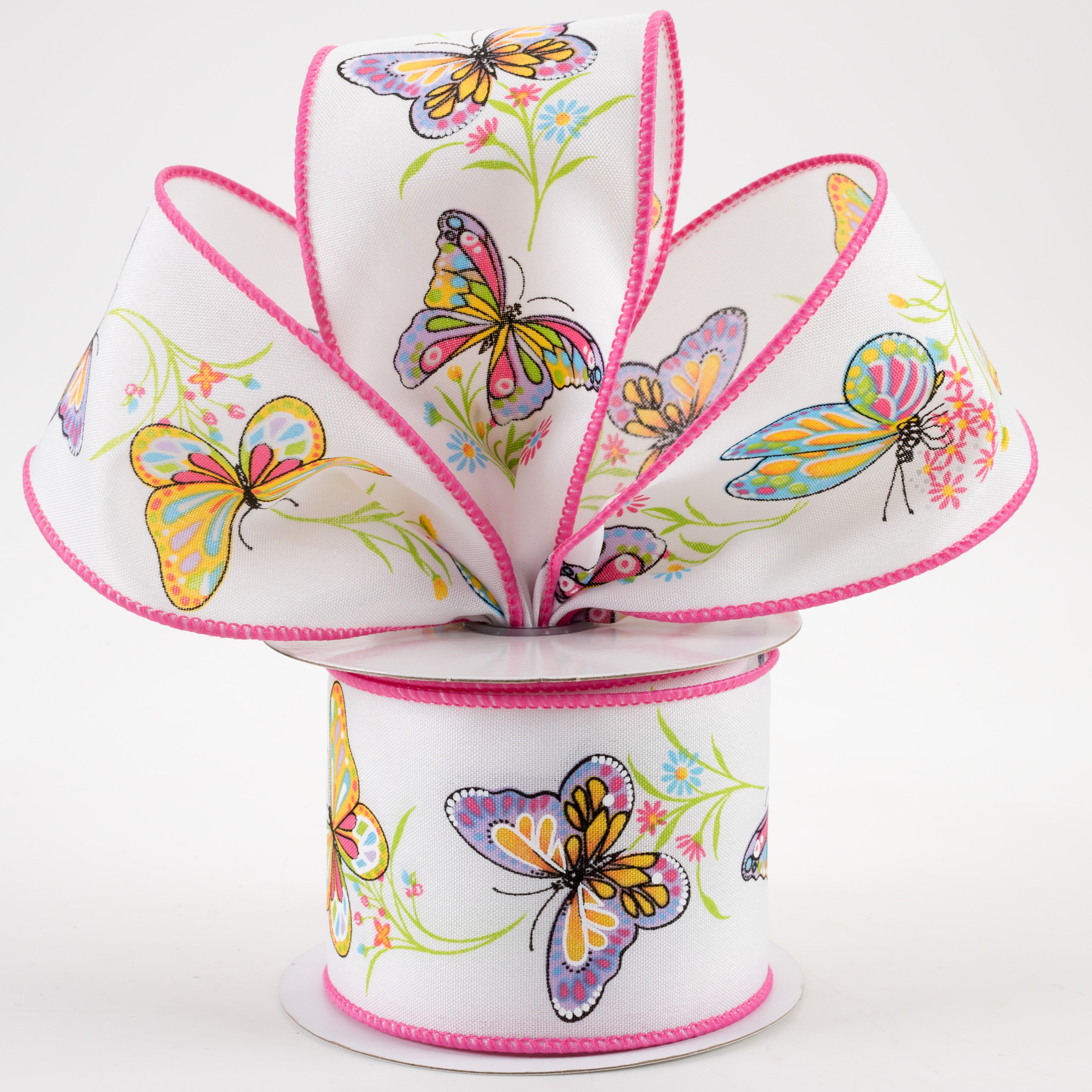 2.5" Butterfly Branches Ribbon: White & Pink (10 Yards) Lifestyle Photo