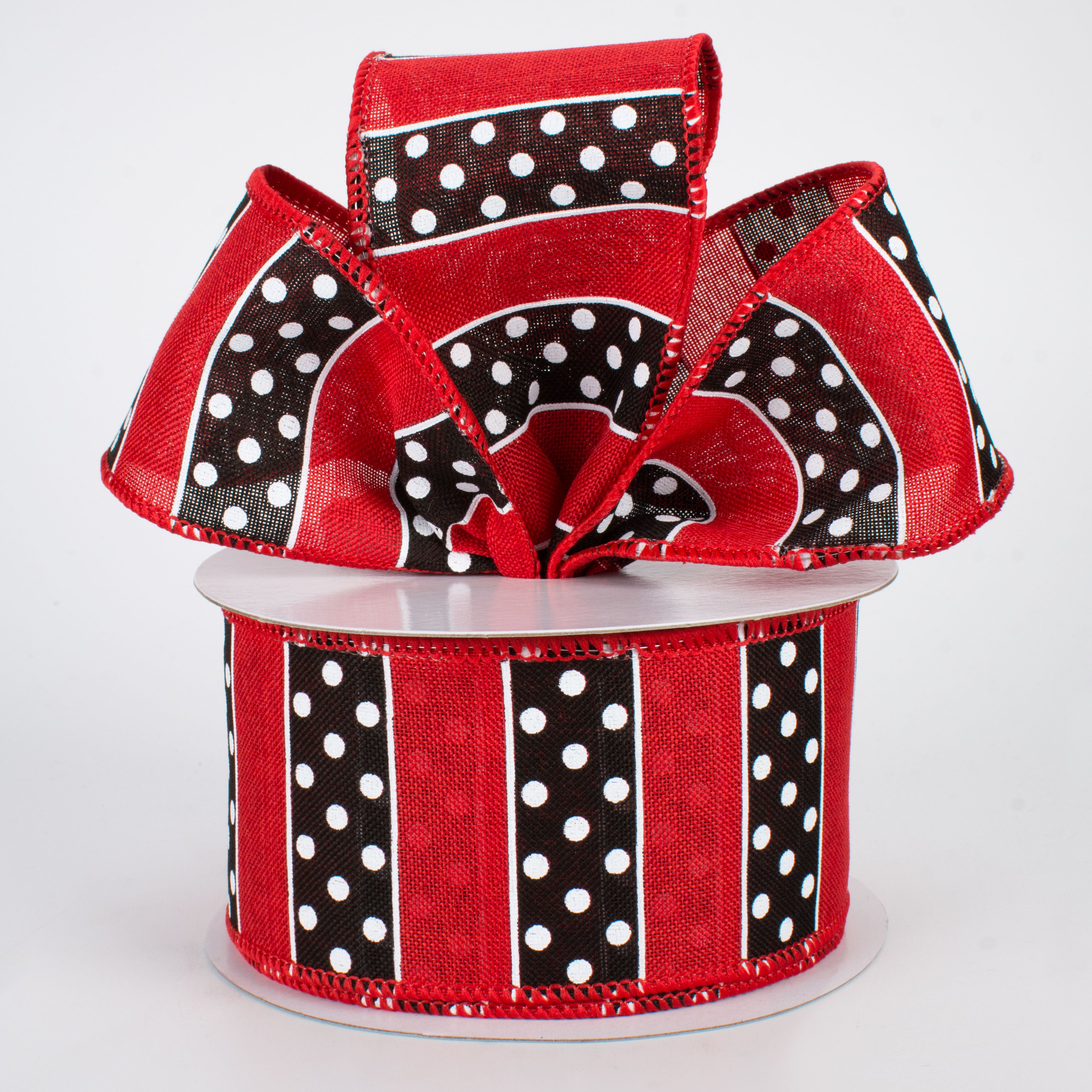 2.5" BW Polka Dot Stripes Ribbon: Red (10 Yards) Lifestyle Photo