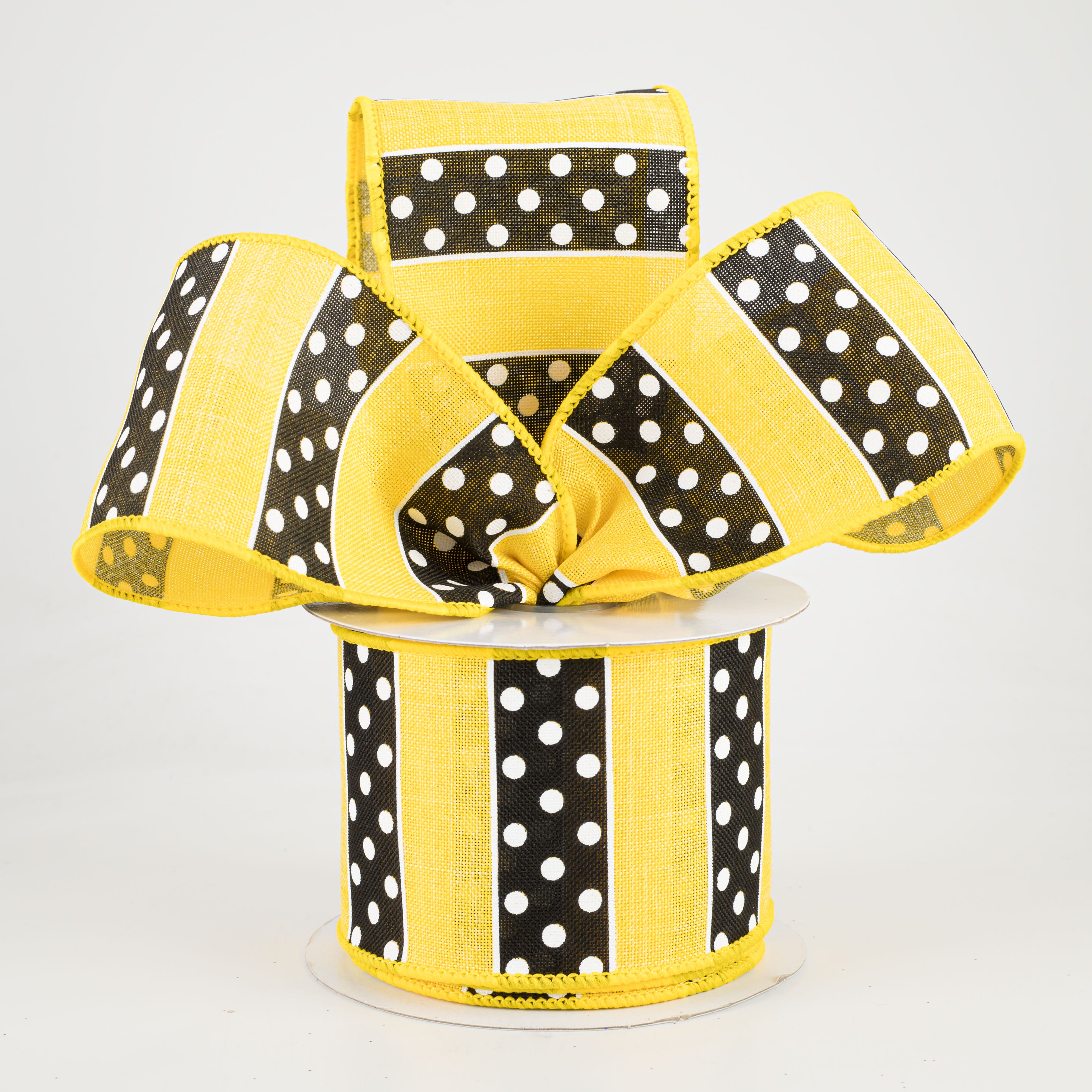 2.5" BW Polka Dot Stripes Ribbon: Sun Yellow (10 Yards) Lifestyle Photo