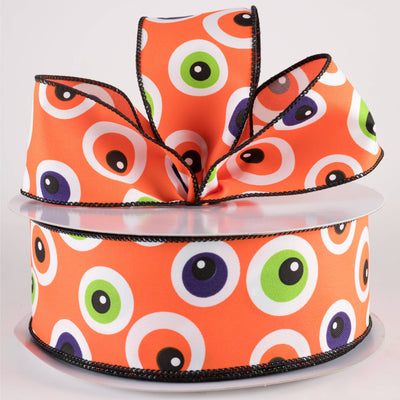2.5" Big Halloween Eyeballs Ribbon: Orange (50 Yards)