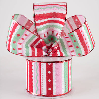 2.5" Whimsy Stripe Ribbon: Red, Mint Green & Pink (10 Yards)