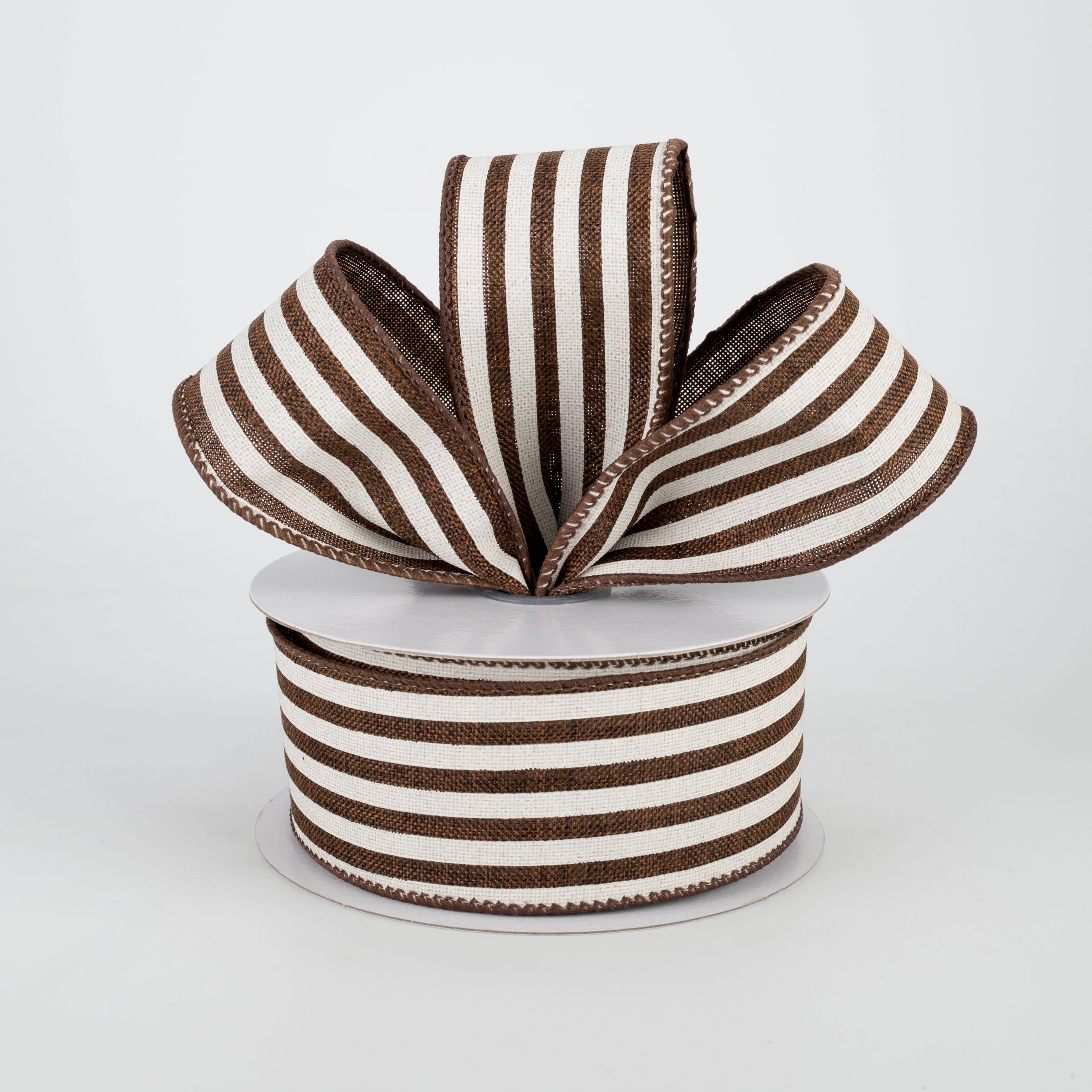 1.5" Cabana Stripes Ribbon: Brown & Ivory (10 Yards) Lifestyle Photo