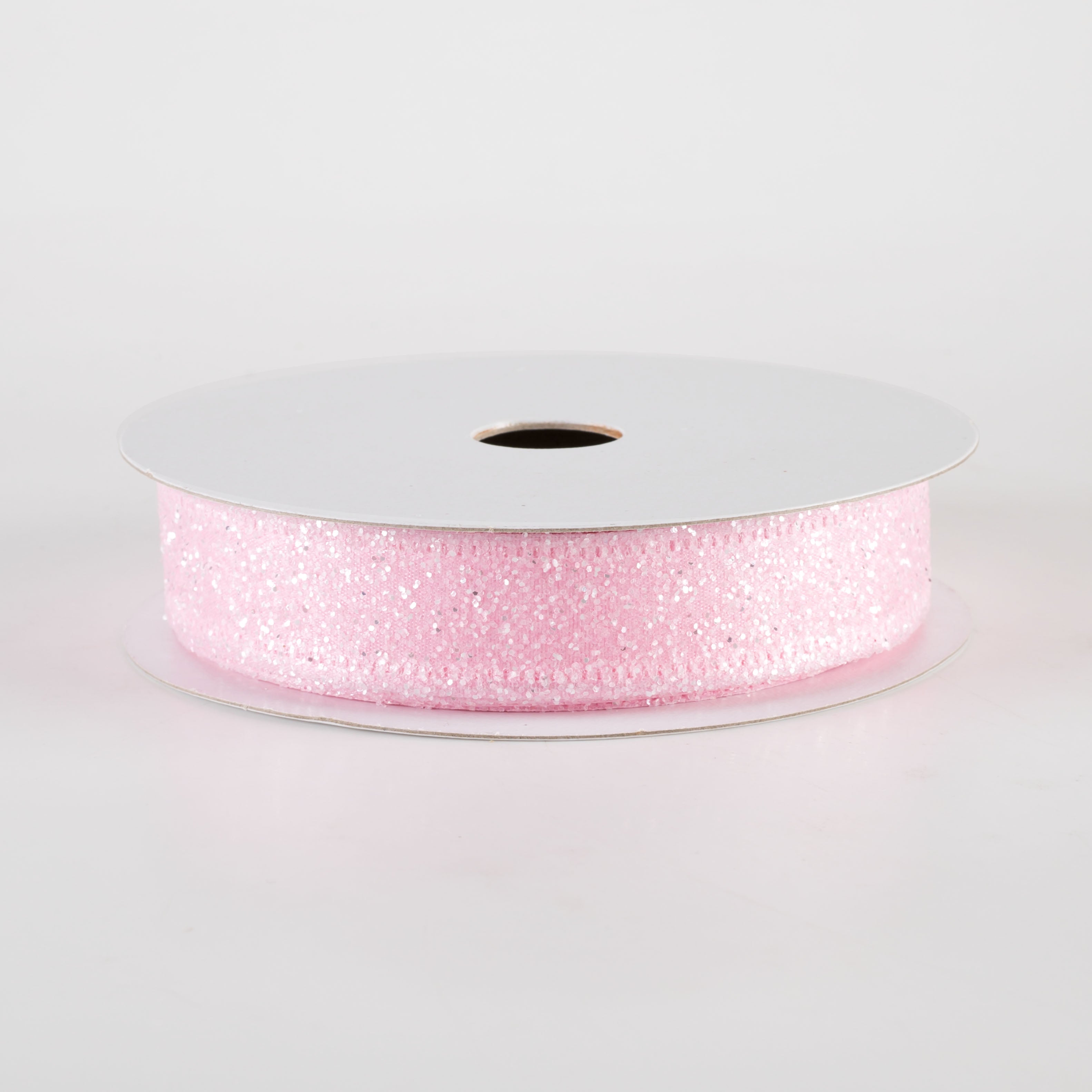 7/8" Candy Glittered Satin Ribbon: Light Pink (10 Yards)