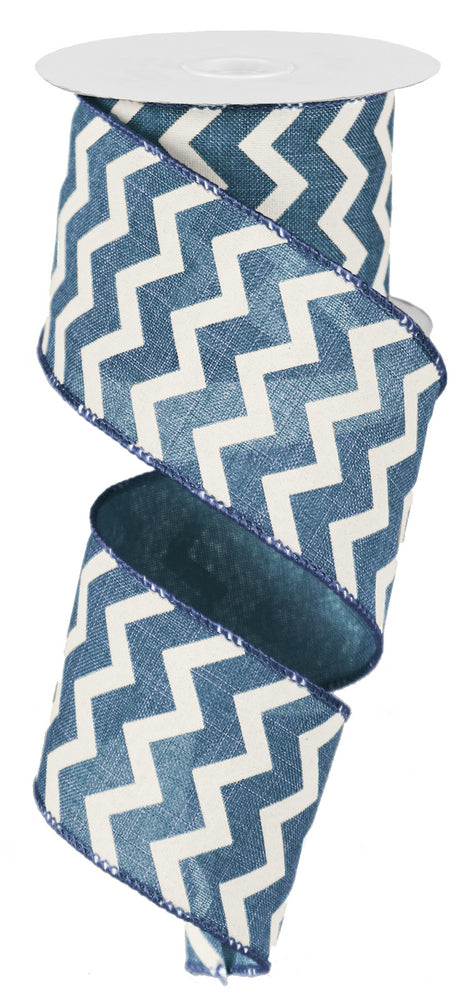 2.5" Canvas Chevron Ribbon: Denim Blue & White (10 Yards) detail photo 3