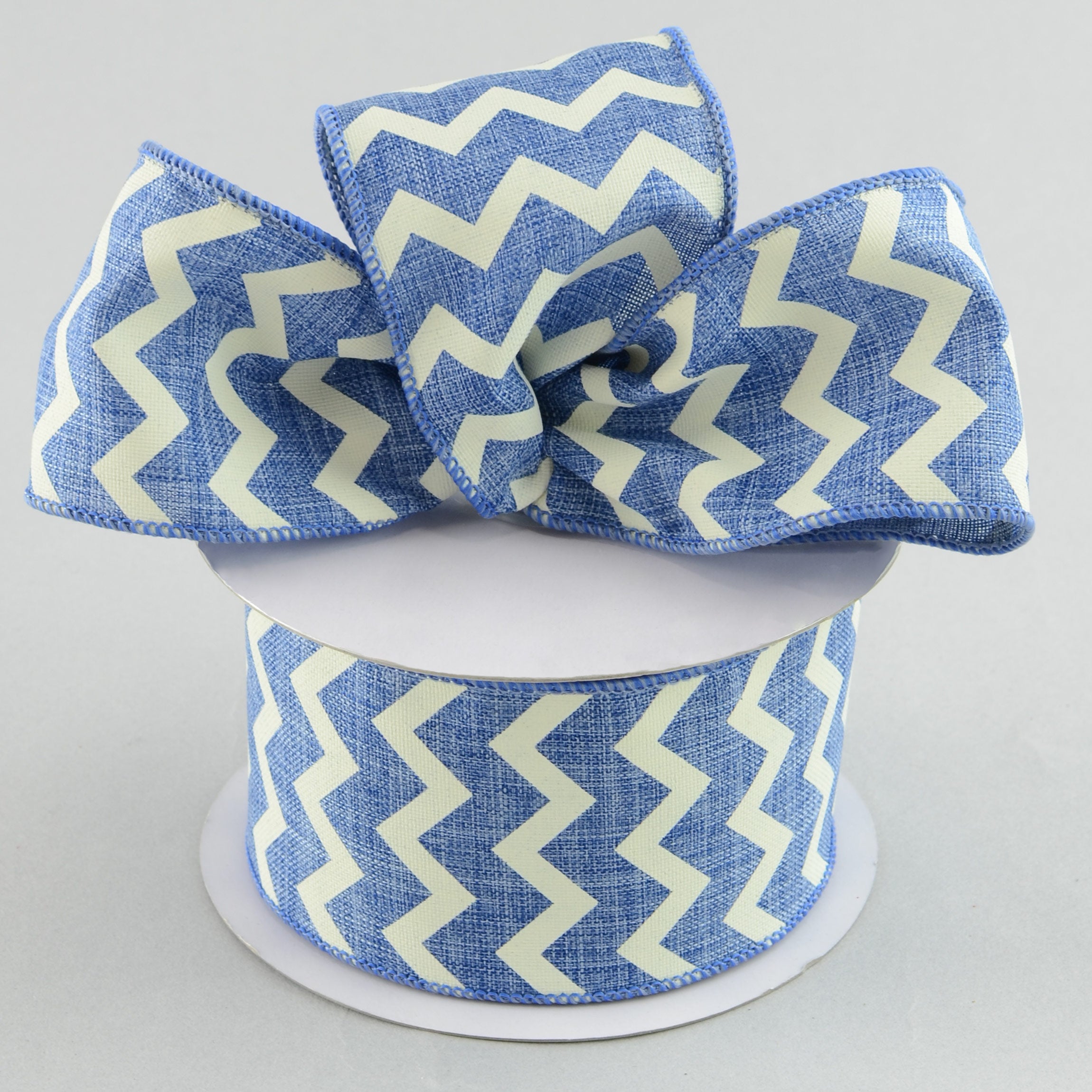2.5" Canvas Chevron Ribbon: Denim Blue & White (10 Yards) Lifestyle Photo