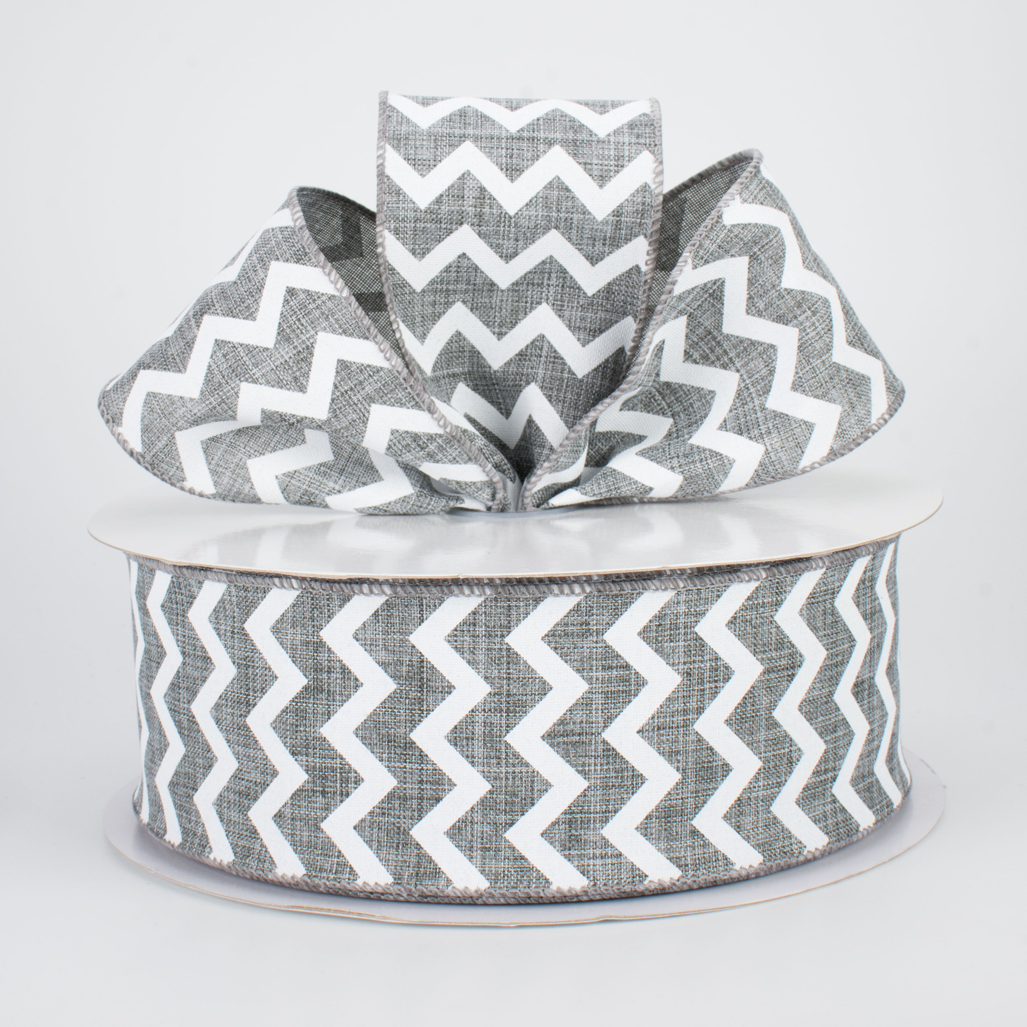 2.5" Canvas Chevron Ribbon: Grey & White (50 Yards) Lifestyle Photo