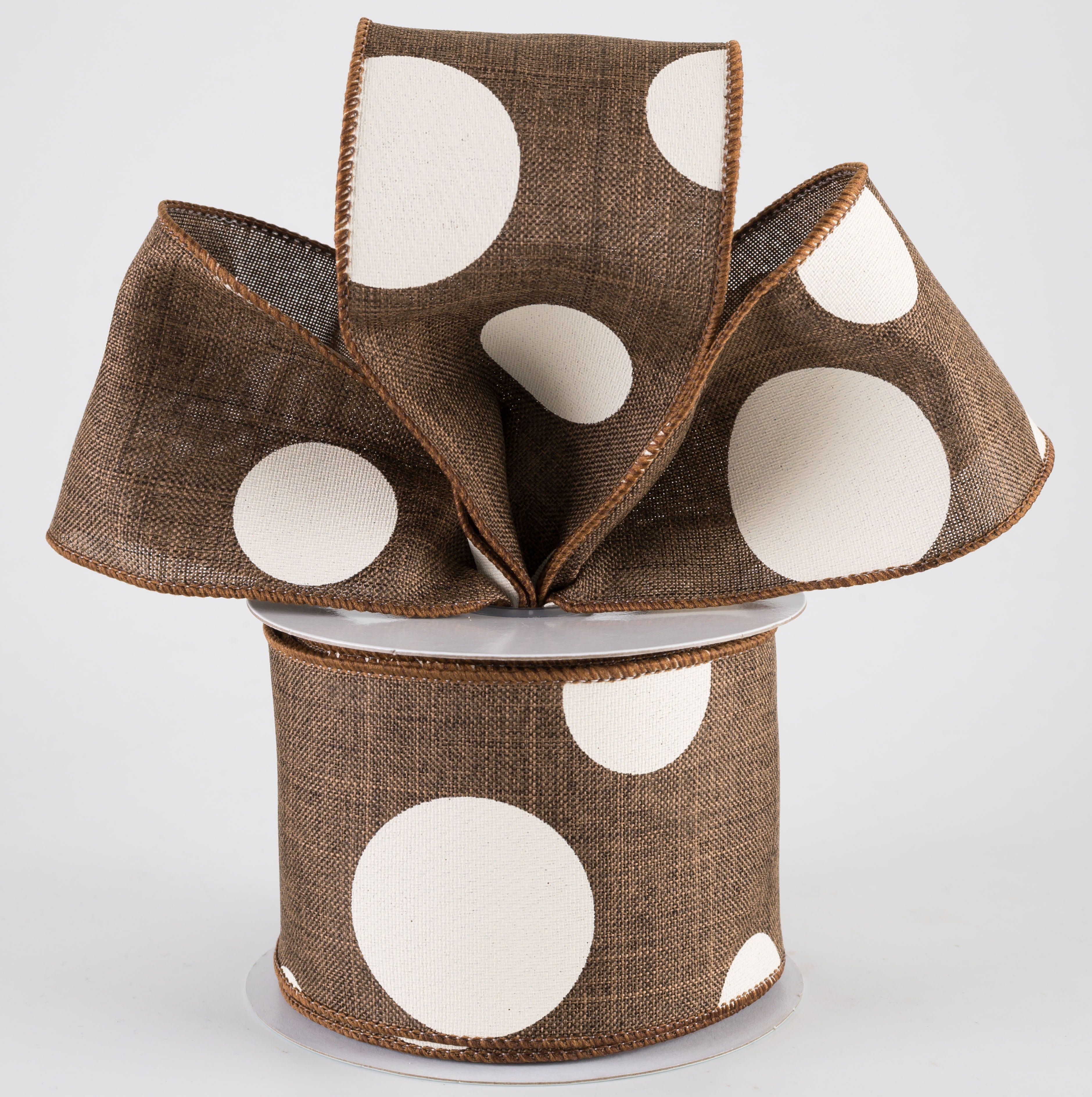 2.5" Canvas Giant Polka Dot Ribbon: Brown & Ivory (10 Yards) Lifestyle Photo
