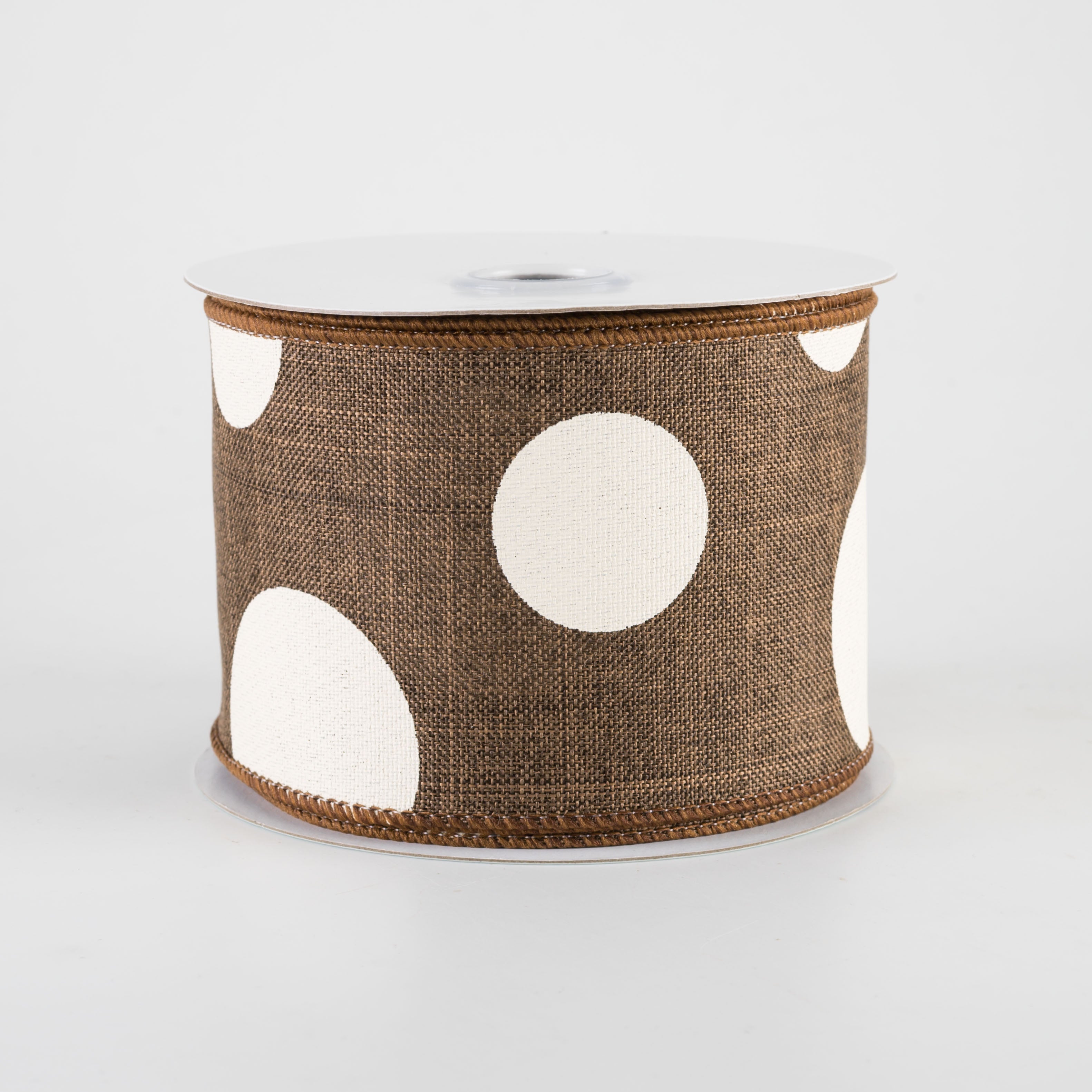 2.5" Canvas Giant Polka Dot Ribbon: Brown & Ivory (10 Yards)