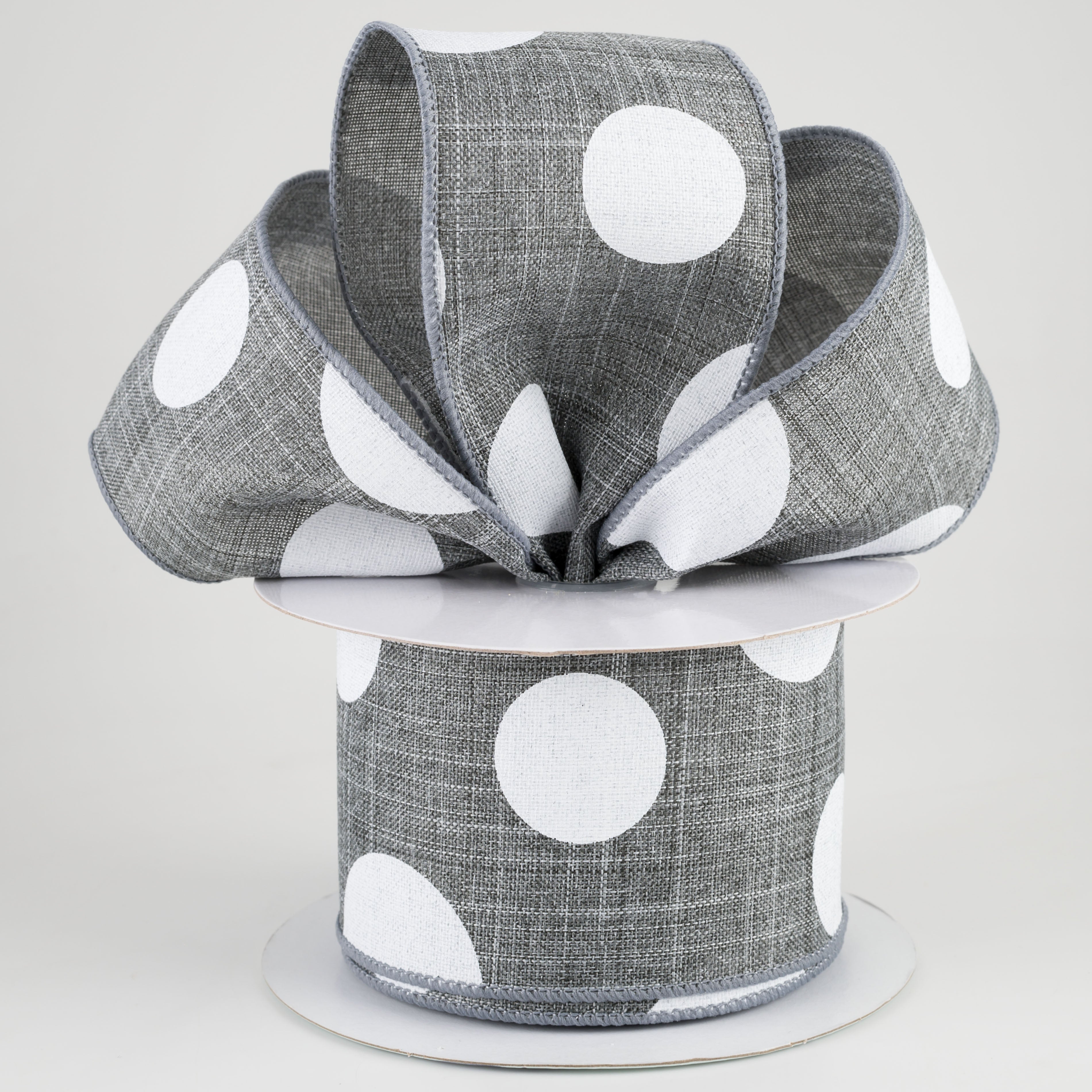 2.5" Canvas Giant Polka Dot Ribbon: Grey & White (10 Yards) Lifestyle Photo