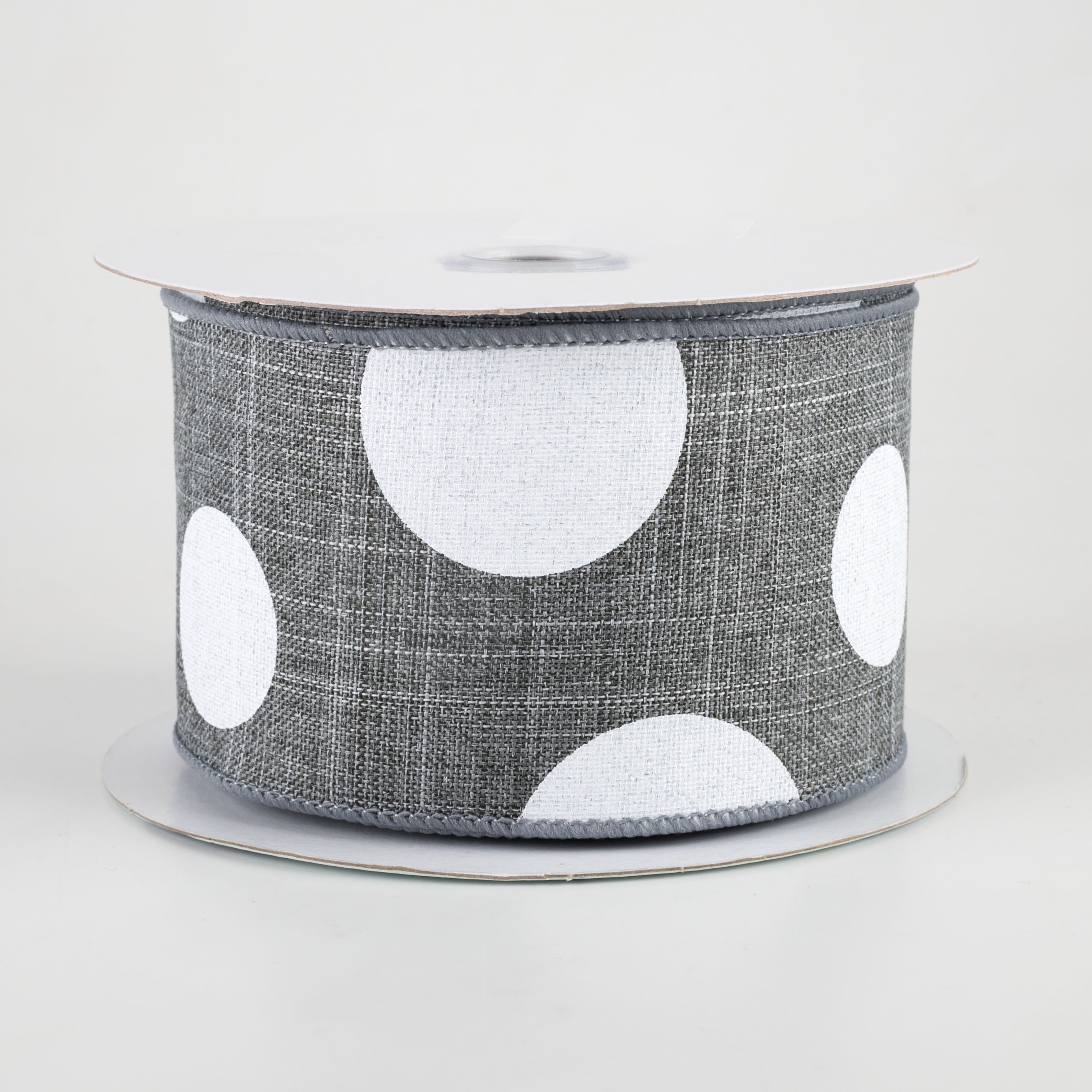 2.5" Canvas Giant Polka Dot Ribbon: Grey & White (10 Yards)