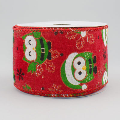 2.5" Canvas Santa Owl Ribbon: Red (10 Yards) Item Number: 92479W-065-40F