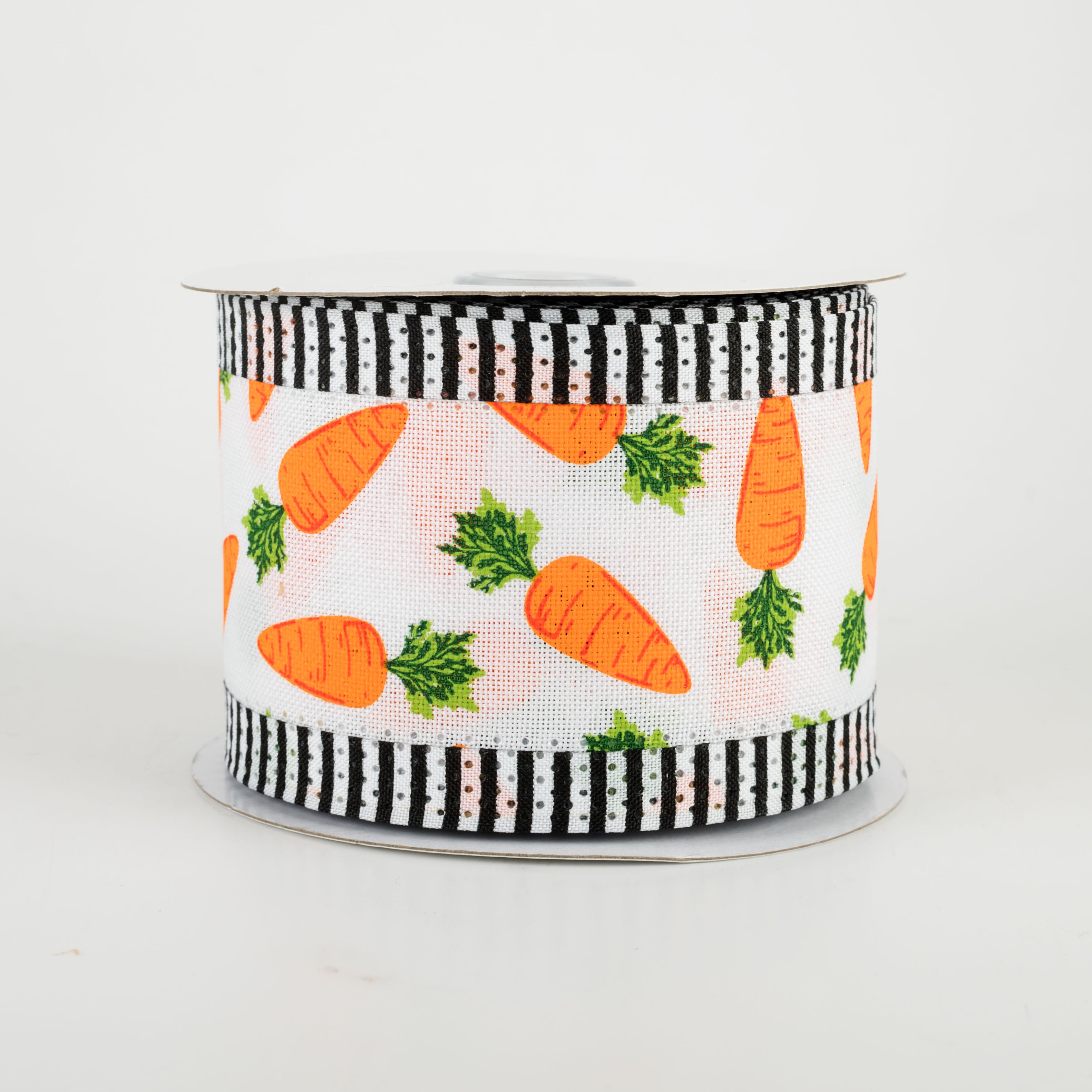 2.5" Carrots Thin Stripe Edge Ribbon: White (10 Yards)
