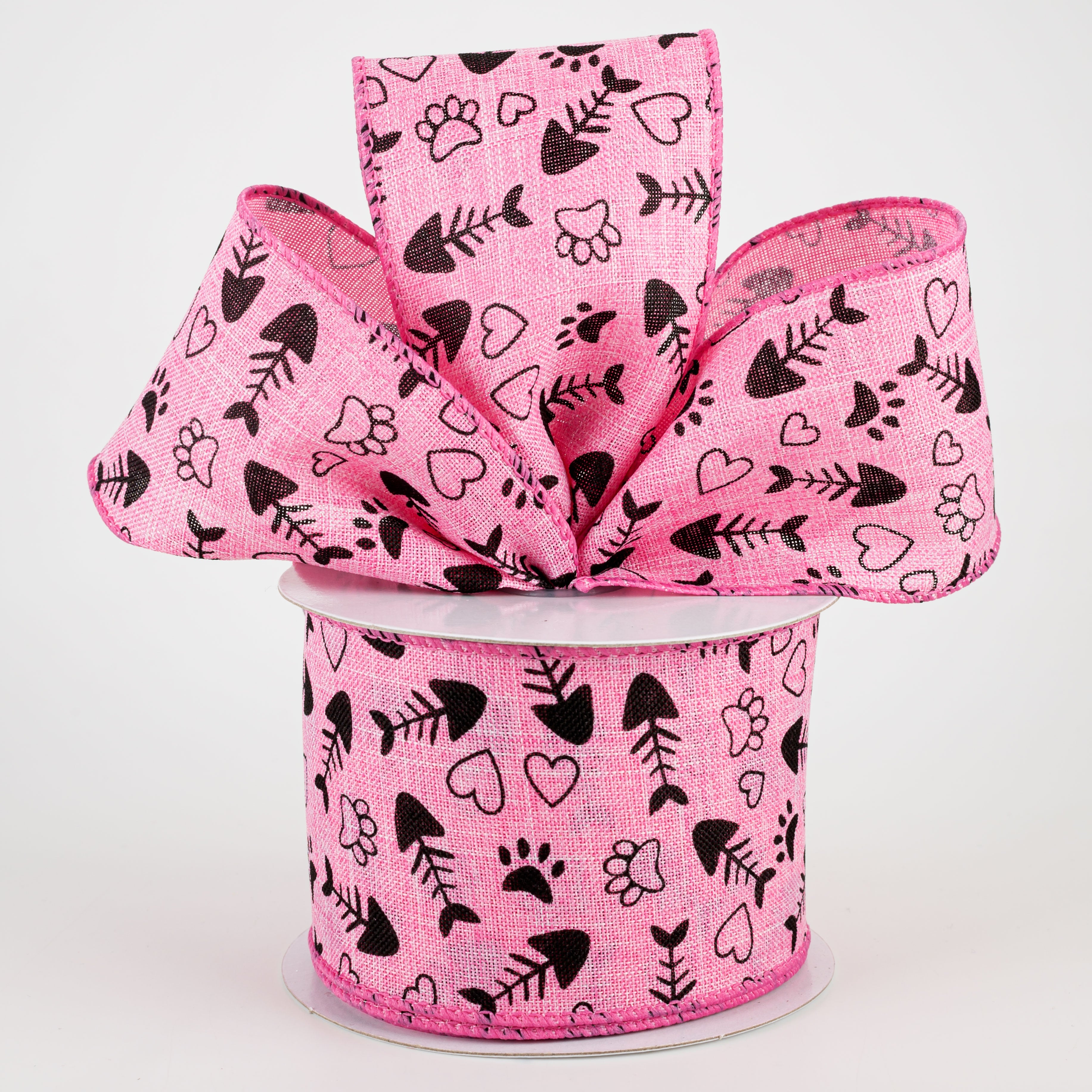2.5" Cat Treat, Paw, Heart Ribbon: Pink (10 Yards) Lifestyle Photo