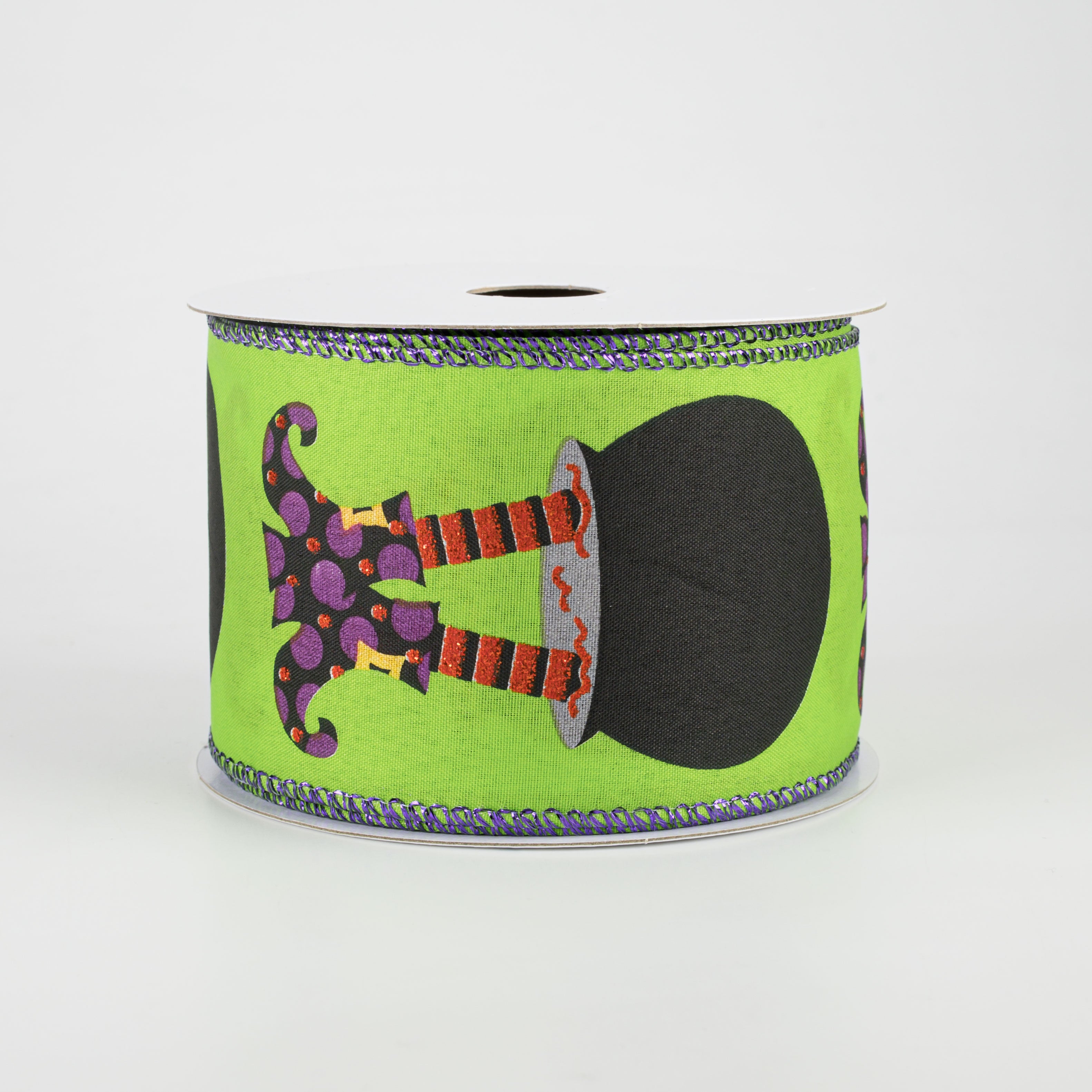 2.5" Cauldron Witch Legs Satin Ribbon: Lime (10 Yards)