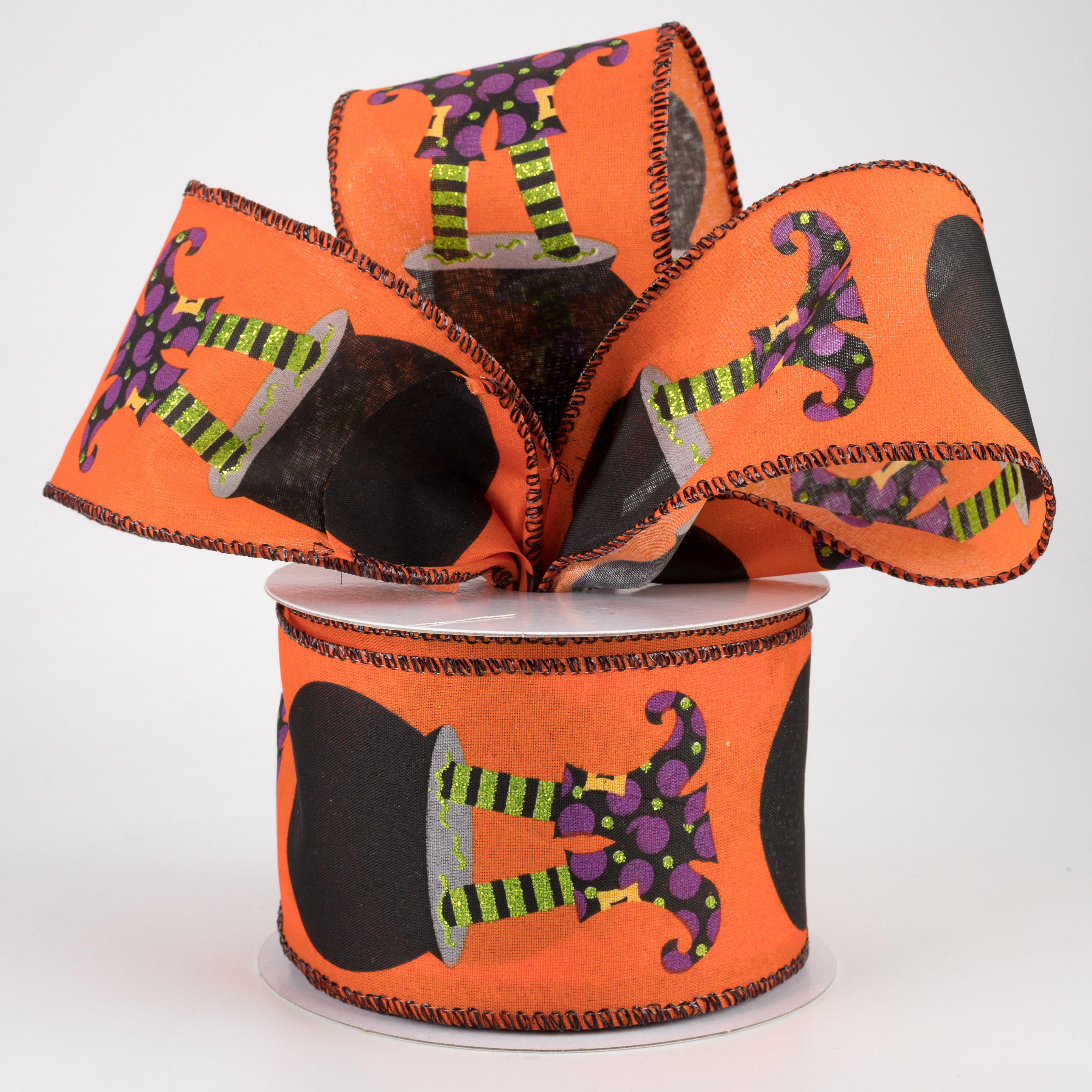 2.5" Cauldron Witch Legs Satin Ribbon: Orange (10 Yards) Lifestyle Photo