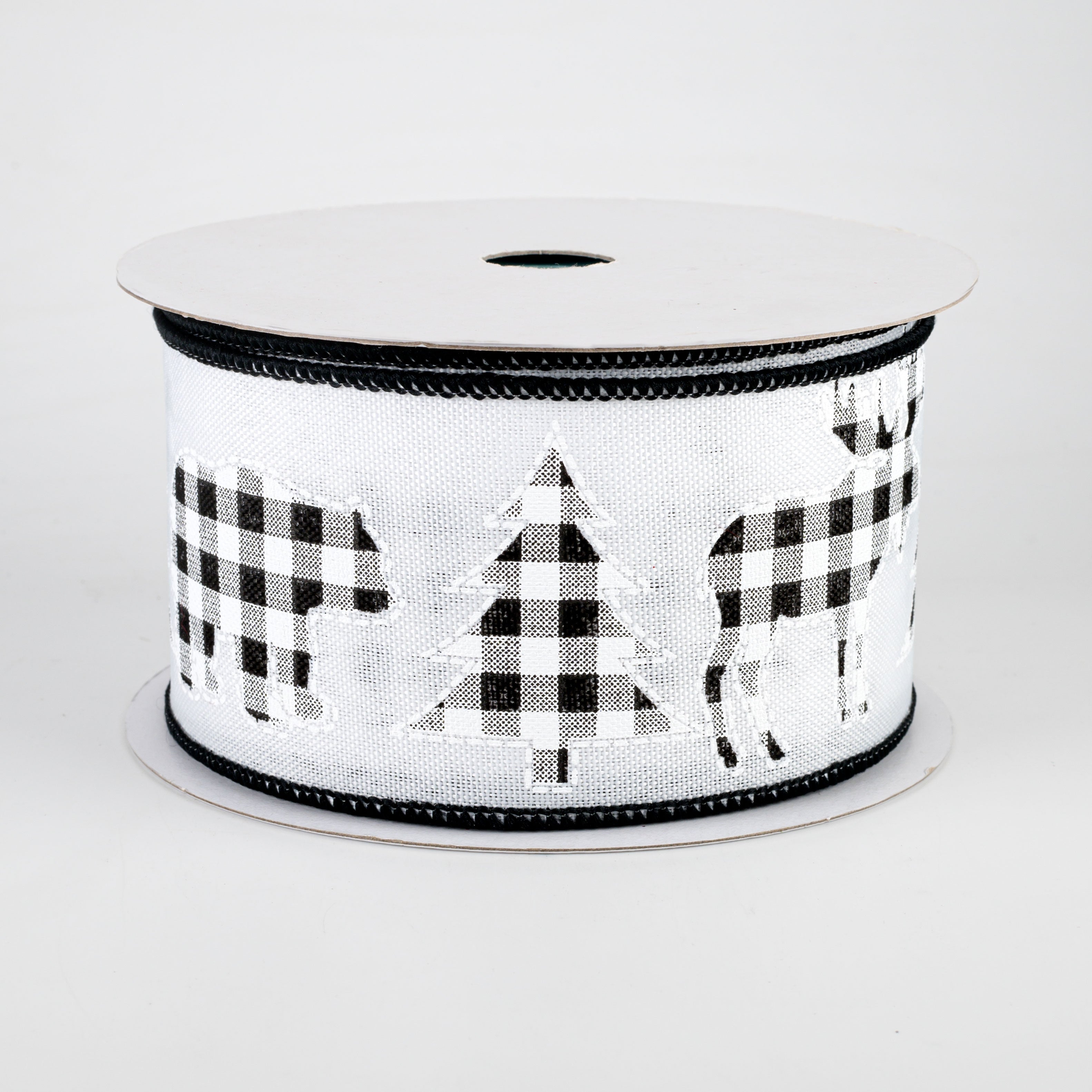 2.5" Check Bear, Moose, Tree Ribbon: White (10 Yards)