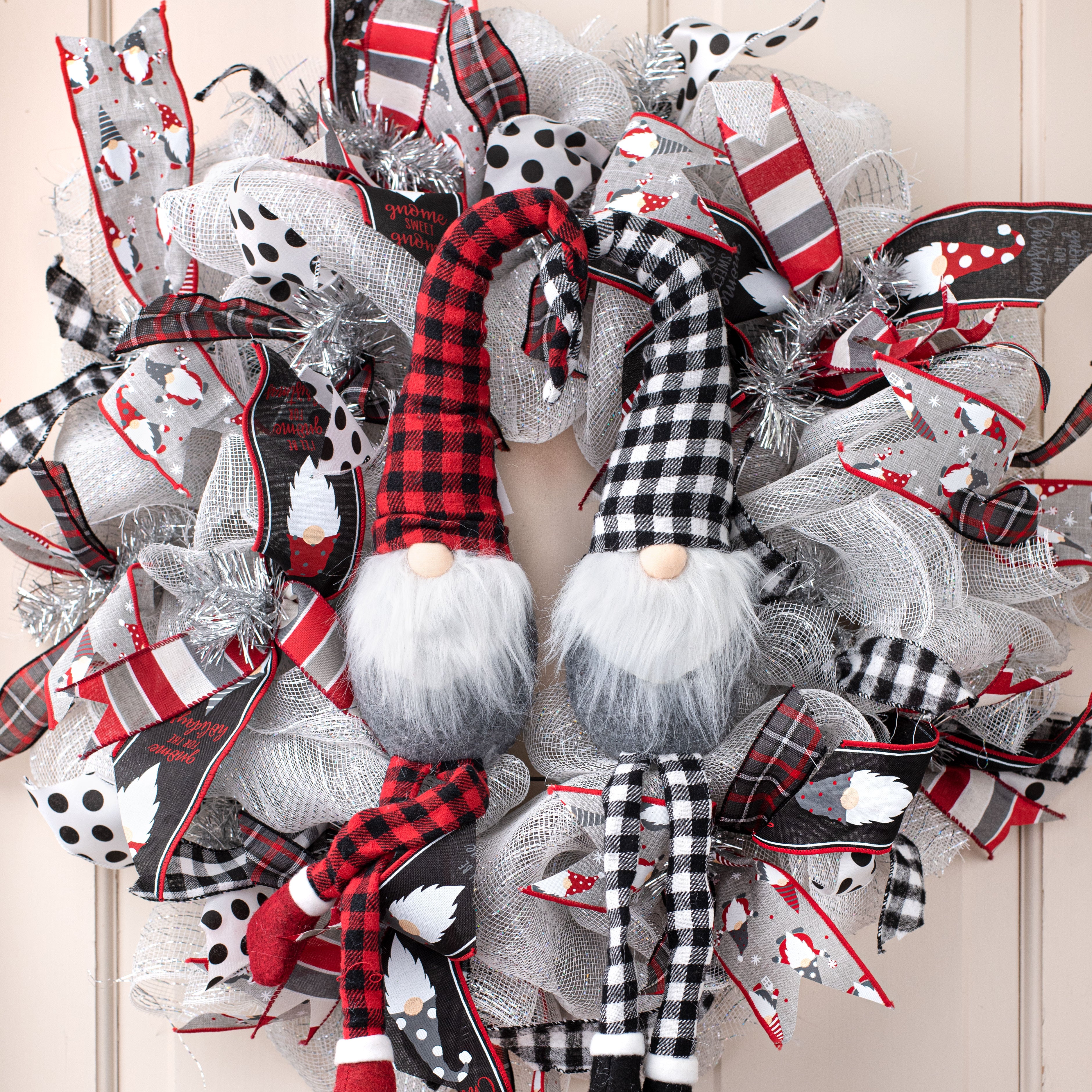 17" Check Fabric Sitting Gnome: Black & White detail photo 3