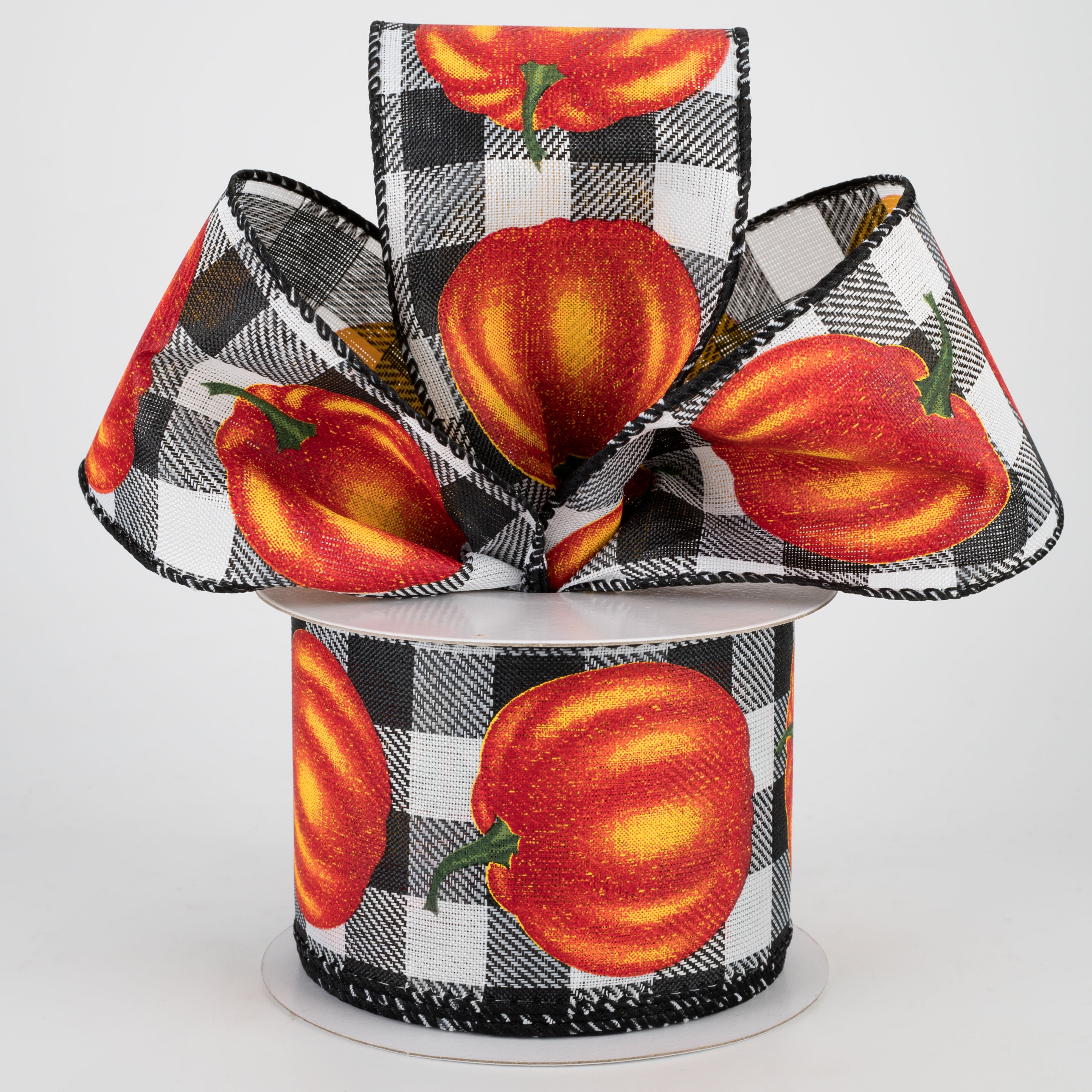 2.5" Check & Orange Pumpkin Ribbon: Black (10 Yards) Lifestyle Photo