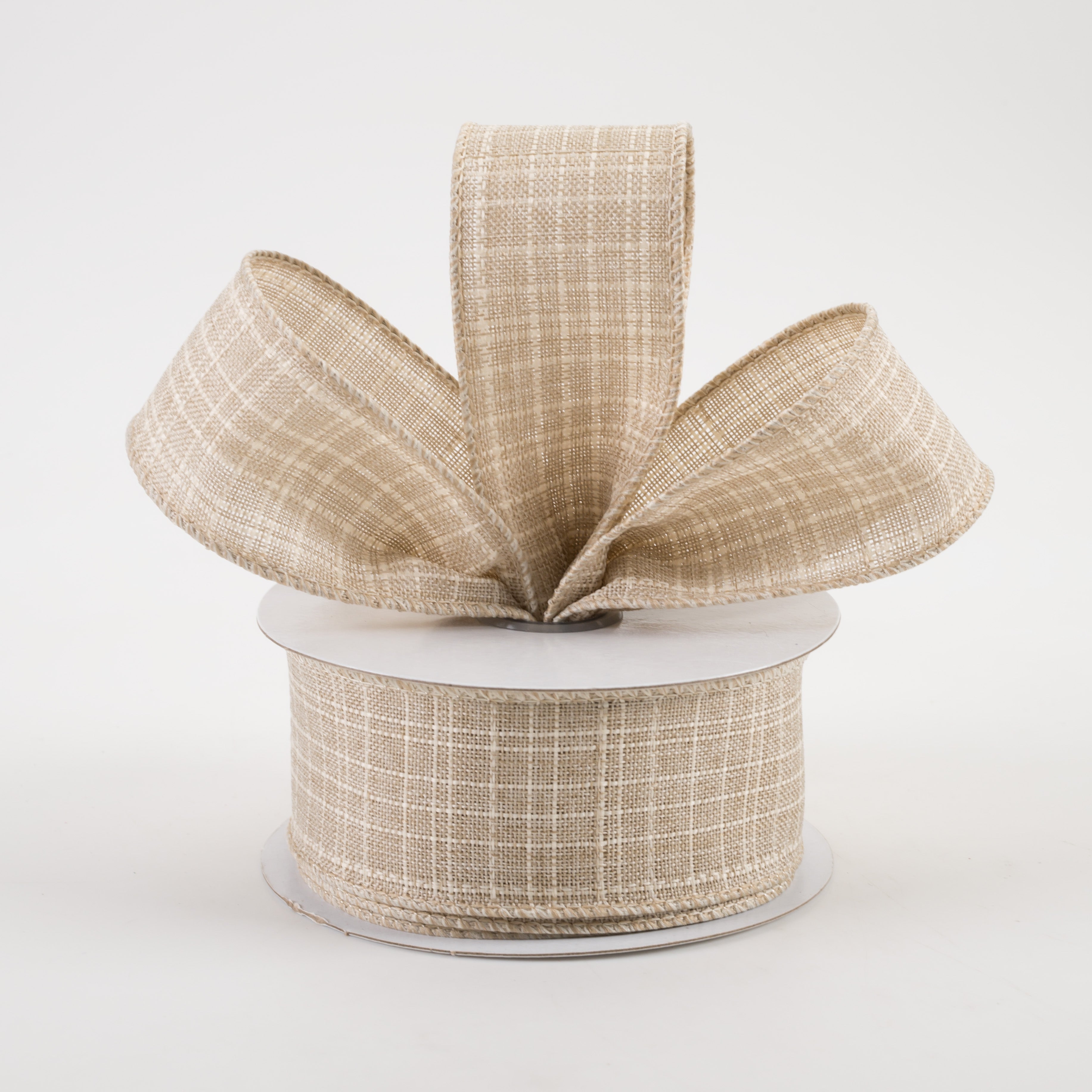 1.5" Check Royal Burlap Ribbon: Beige (10 Yards) Lifestyle Photo