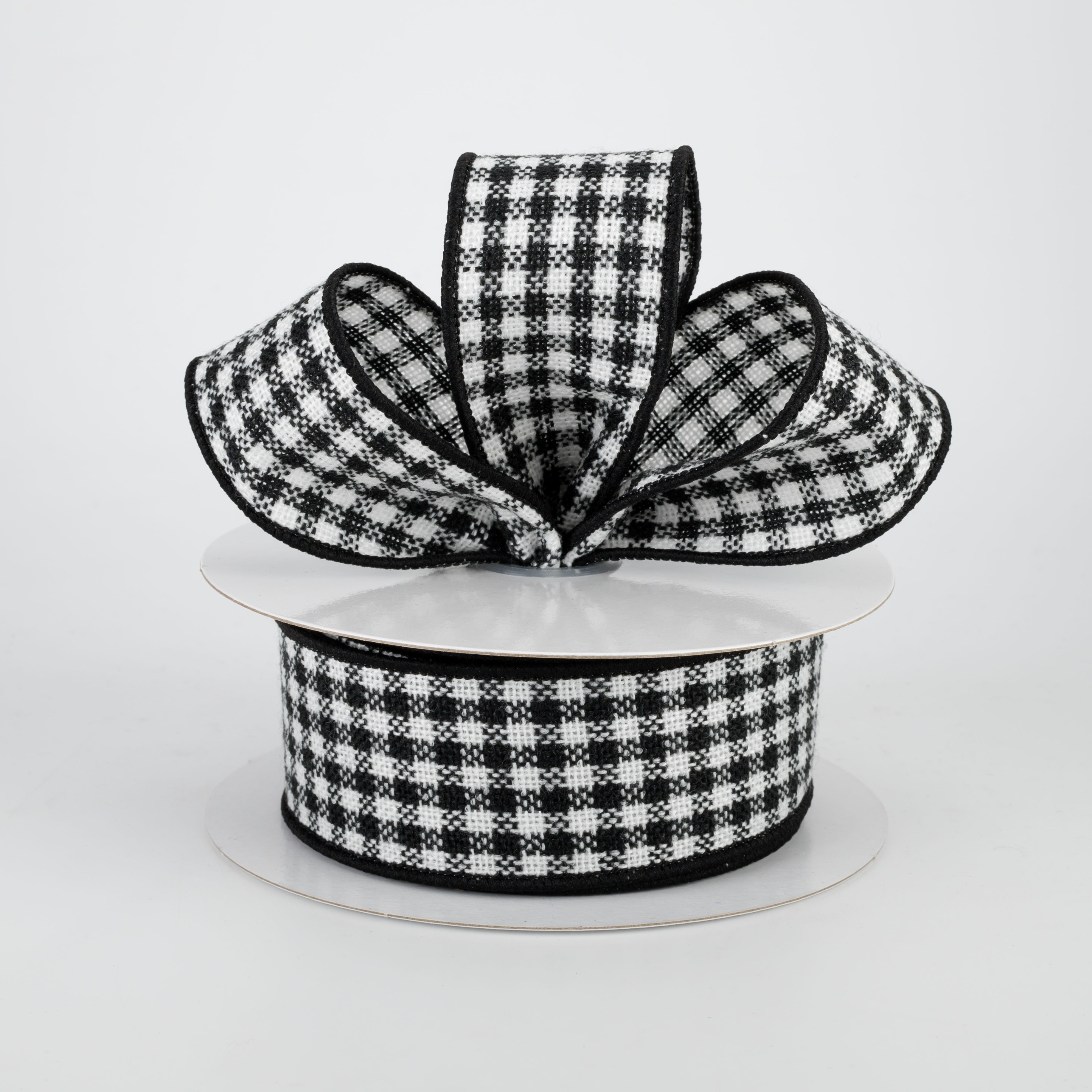 1.5" Check Woven Flannel Ribbon: Black & White (10 yards) Lifestyle Photo