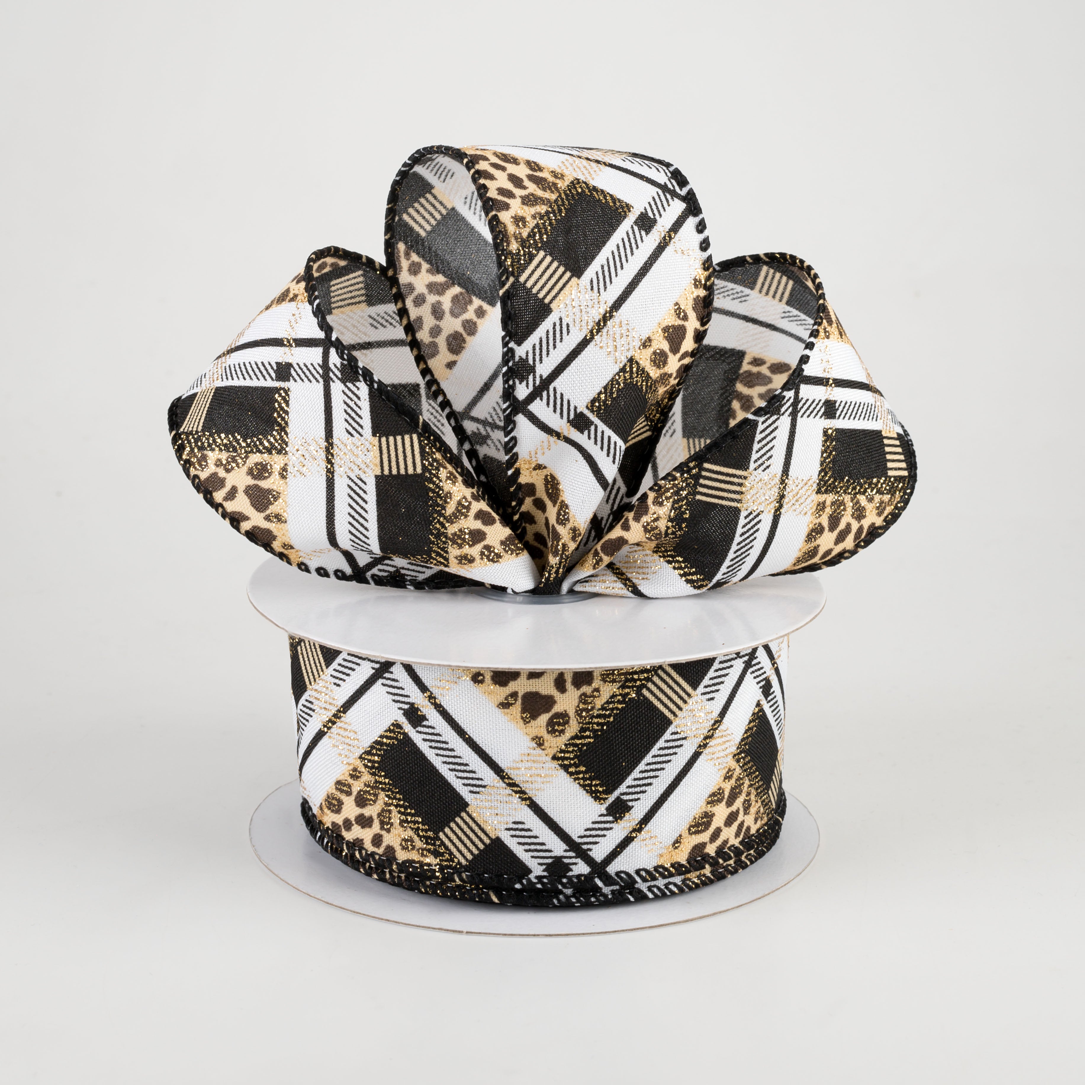 1.5" Cheetah Argyle Plaid Satin Ribbon: Black & White (10 Yards) Lifestyle Photo