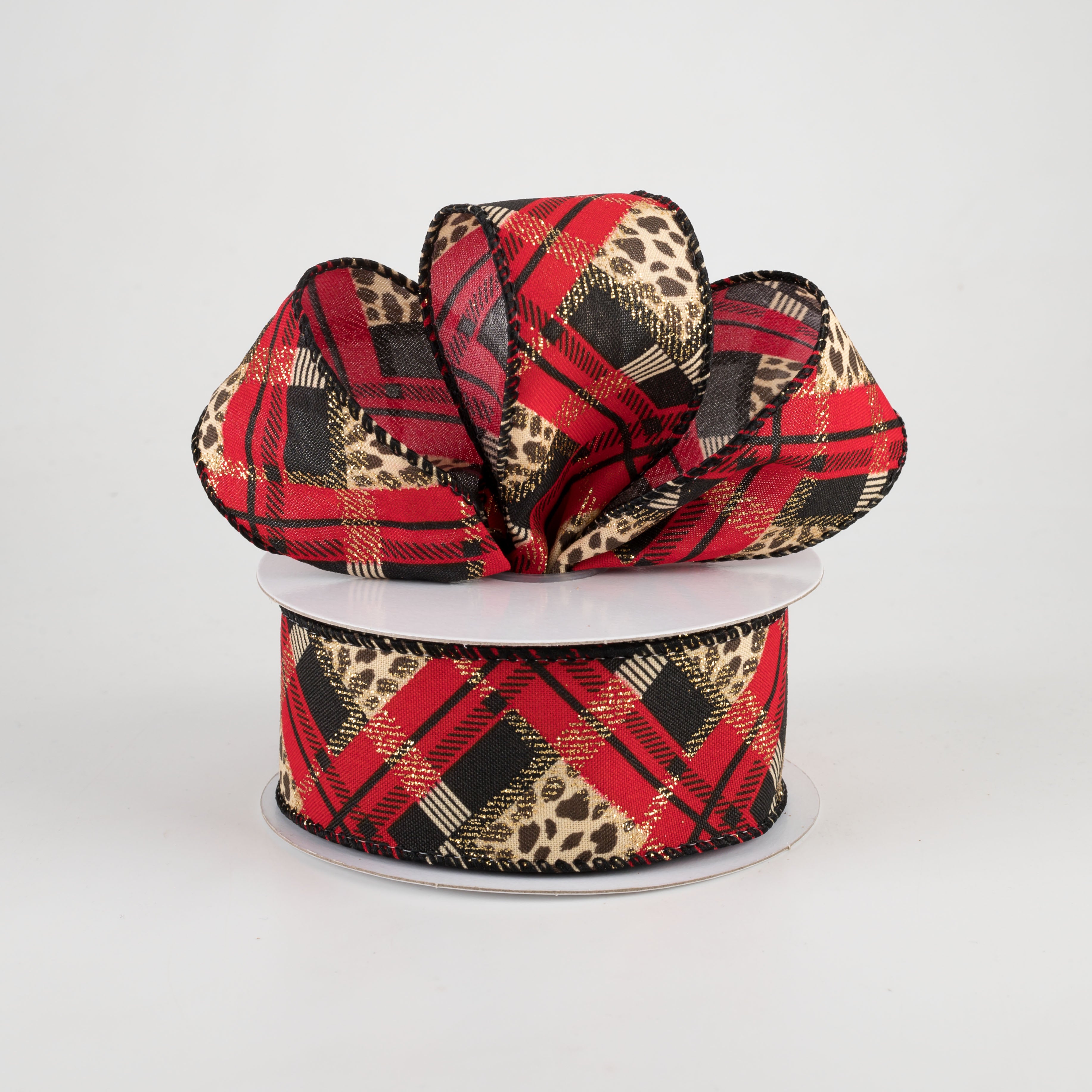 1.5" Cheetah Argyle Plaid Satin Ribbon: Red & Black (10 Yards) Lifestyle Photo