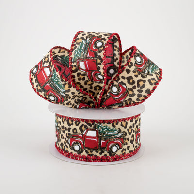 1.5" Cheetah Print Red Christmas Truck Ribbon (10 Yards) Lifestyle Photo