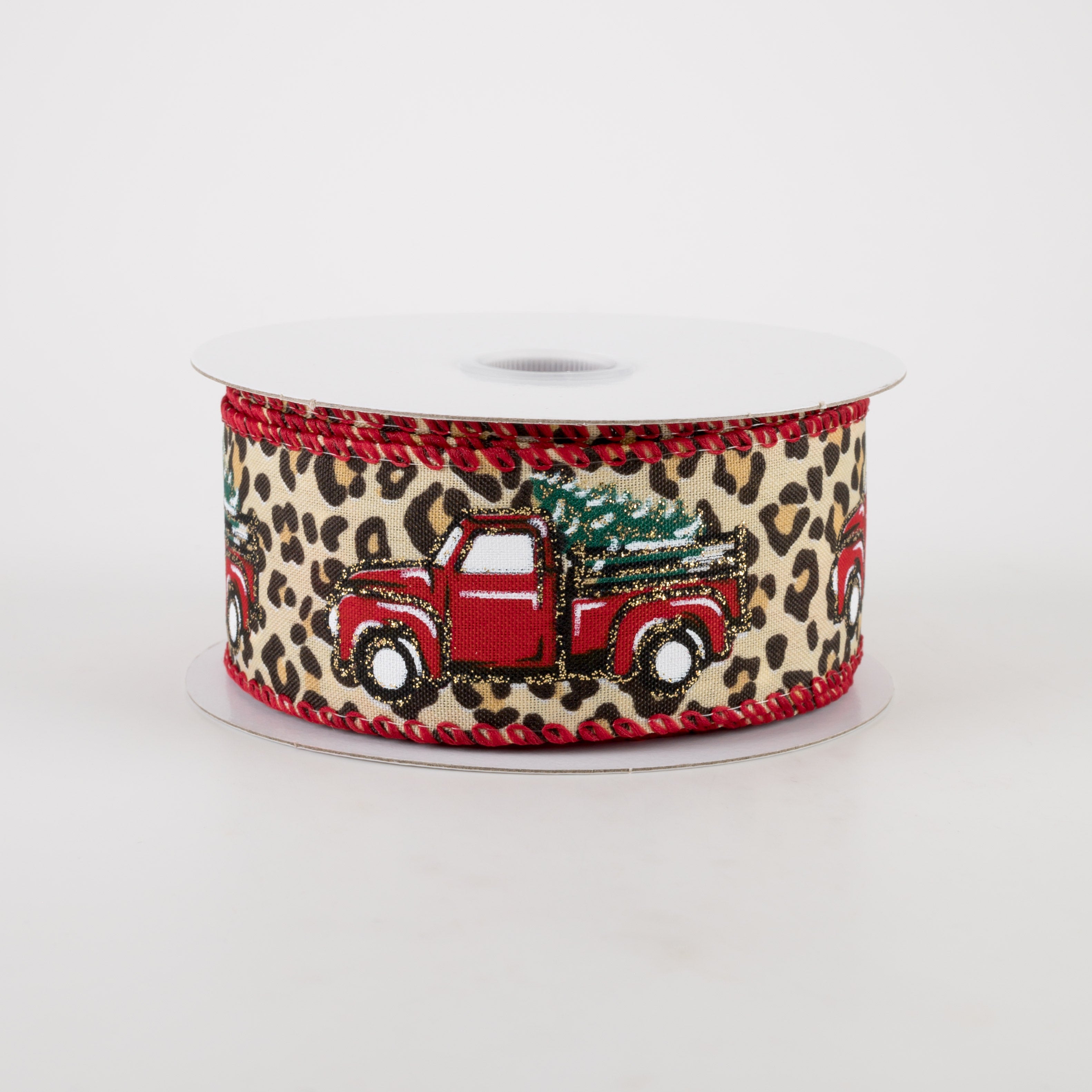 1.5" Cheetah Print Red Christmas Truck Ribbon (10 Yards) Item Number: 72106-09-38