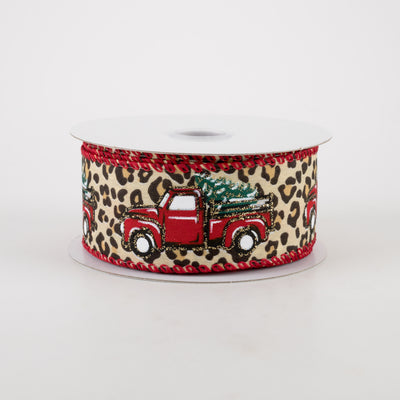1.5" Cheetah Print Red Christmas Truck Ribbon (10 Yards) Item Number: 72106-09-38