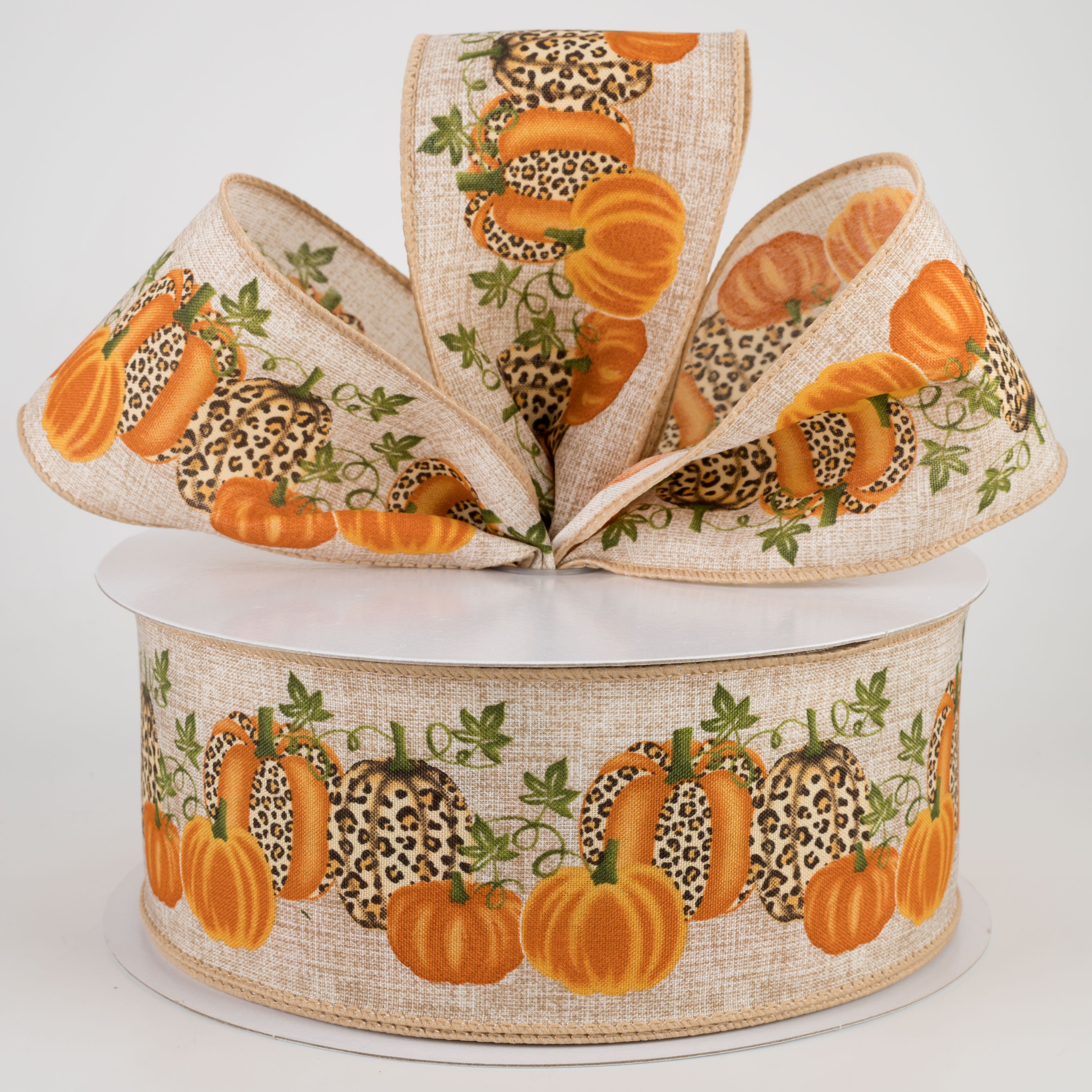 2.5" Cheetah Pumpkin Natural Ribbon: Orange (50 Yards) Lifestyle Photo