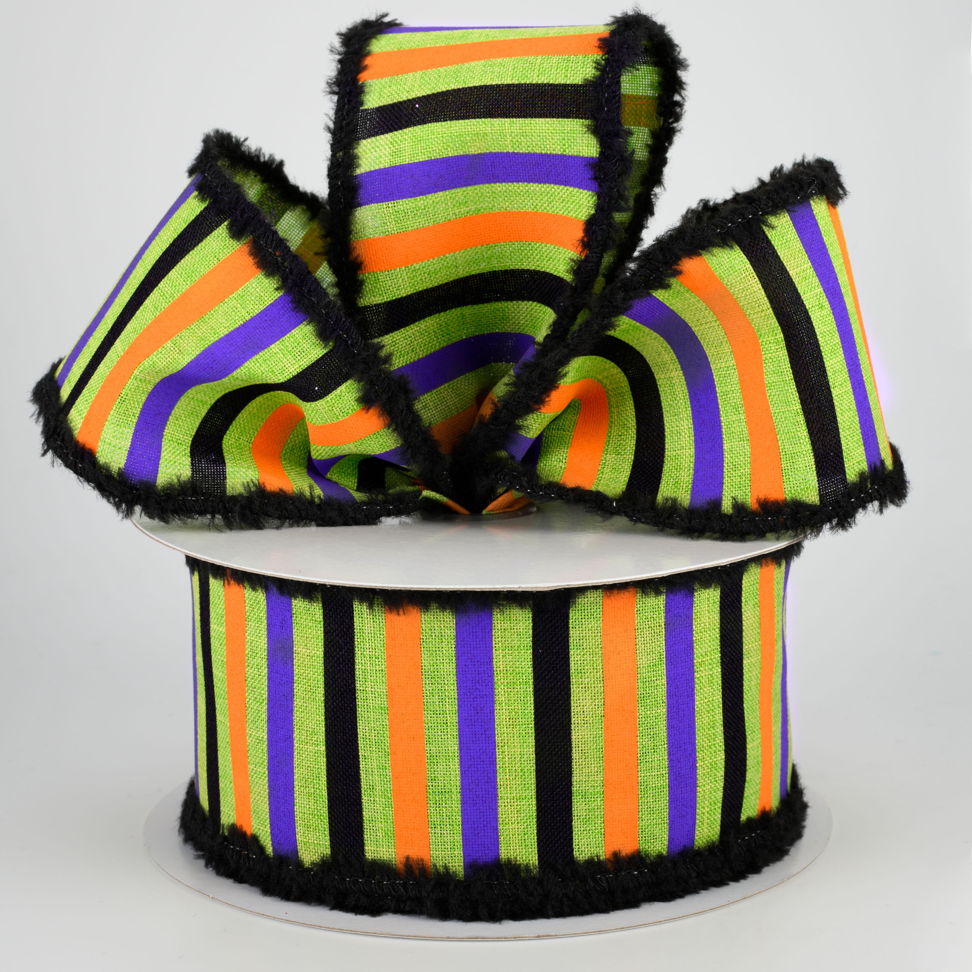 2.5" Chenille Edge Halloween Horizontal Stripe Ribbon: Lime (10 Yards) Lifestyle Photo