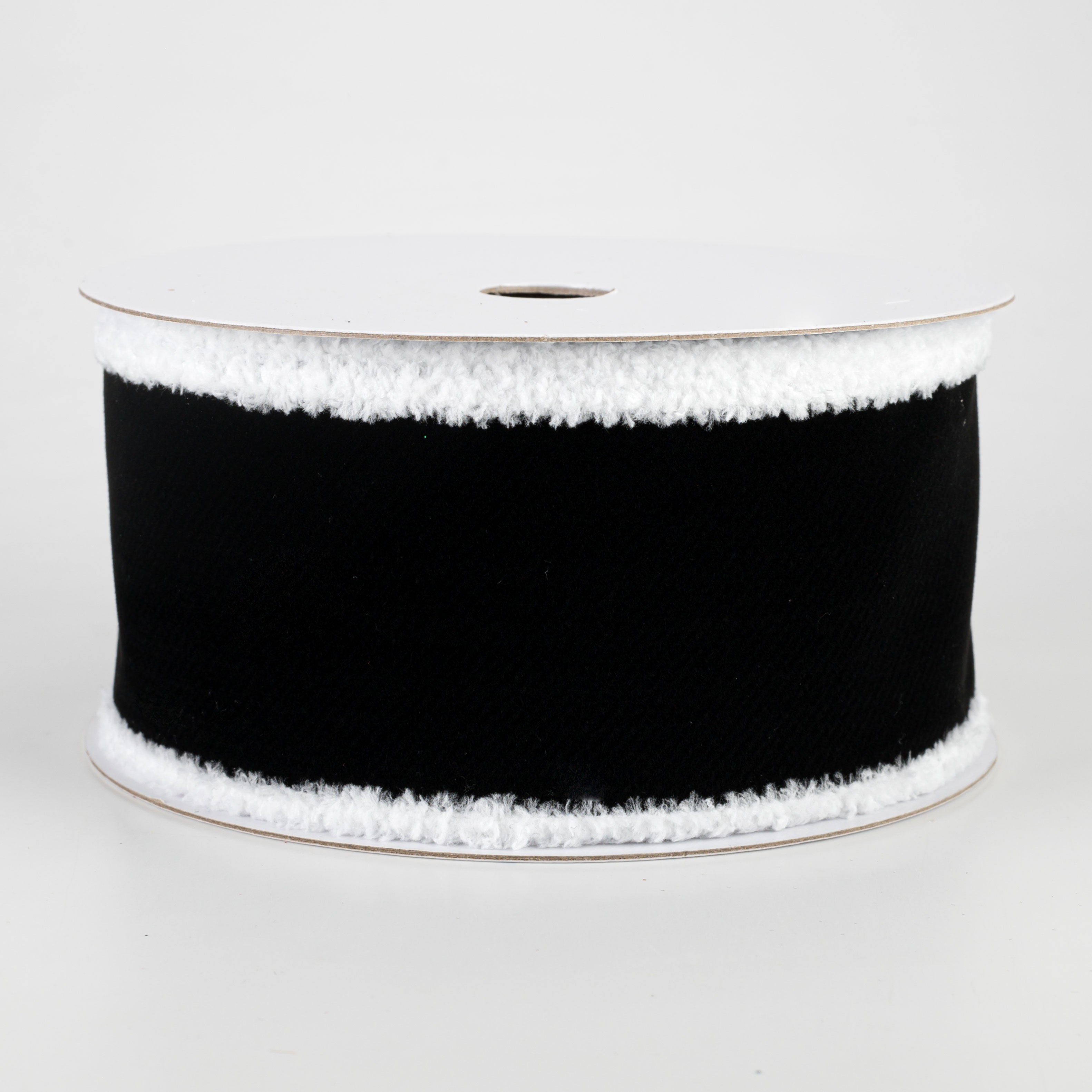 2.5" Chenille Edge Velvet Ribbon: Black & White (10 Yards)