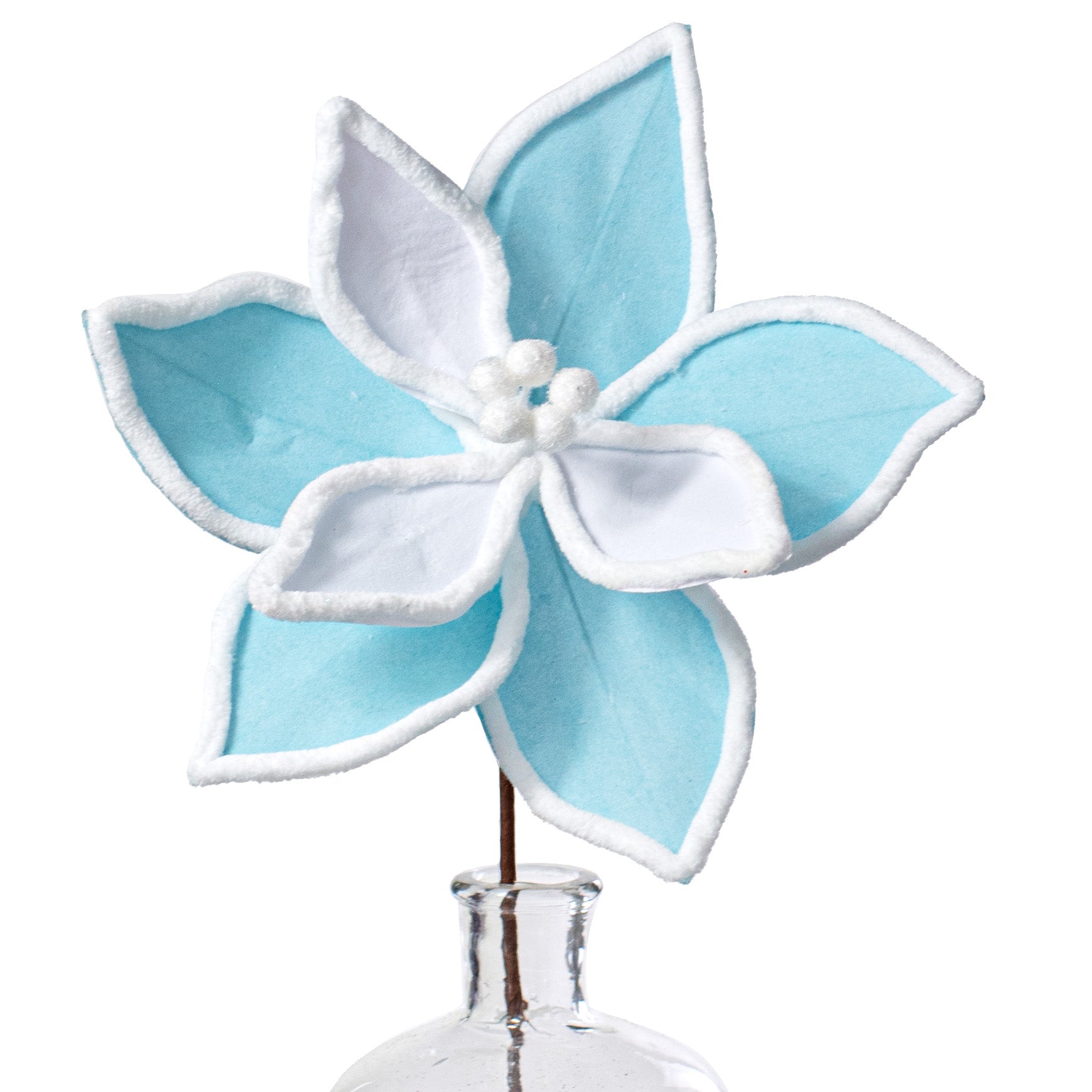 19" Chenille Poinsettia Pick: Blue & White Item Number: 200557