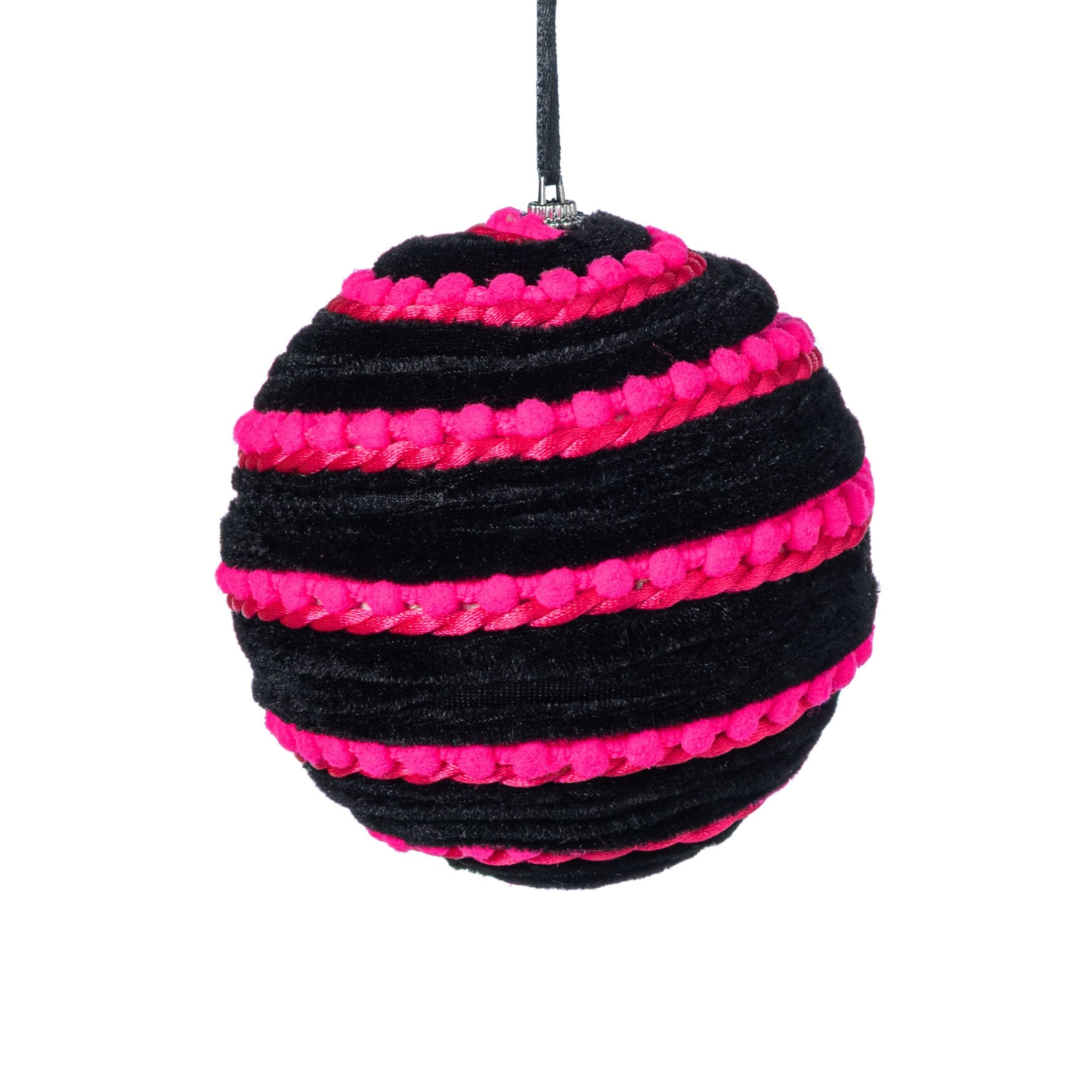 5" Chenille Pom Pom & Cording Ornament: Hot Pink & Black Item Number: 57382HTPK