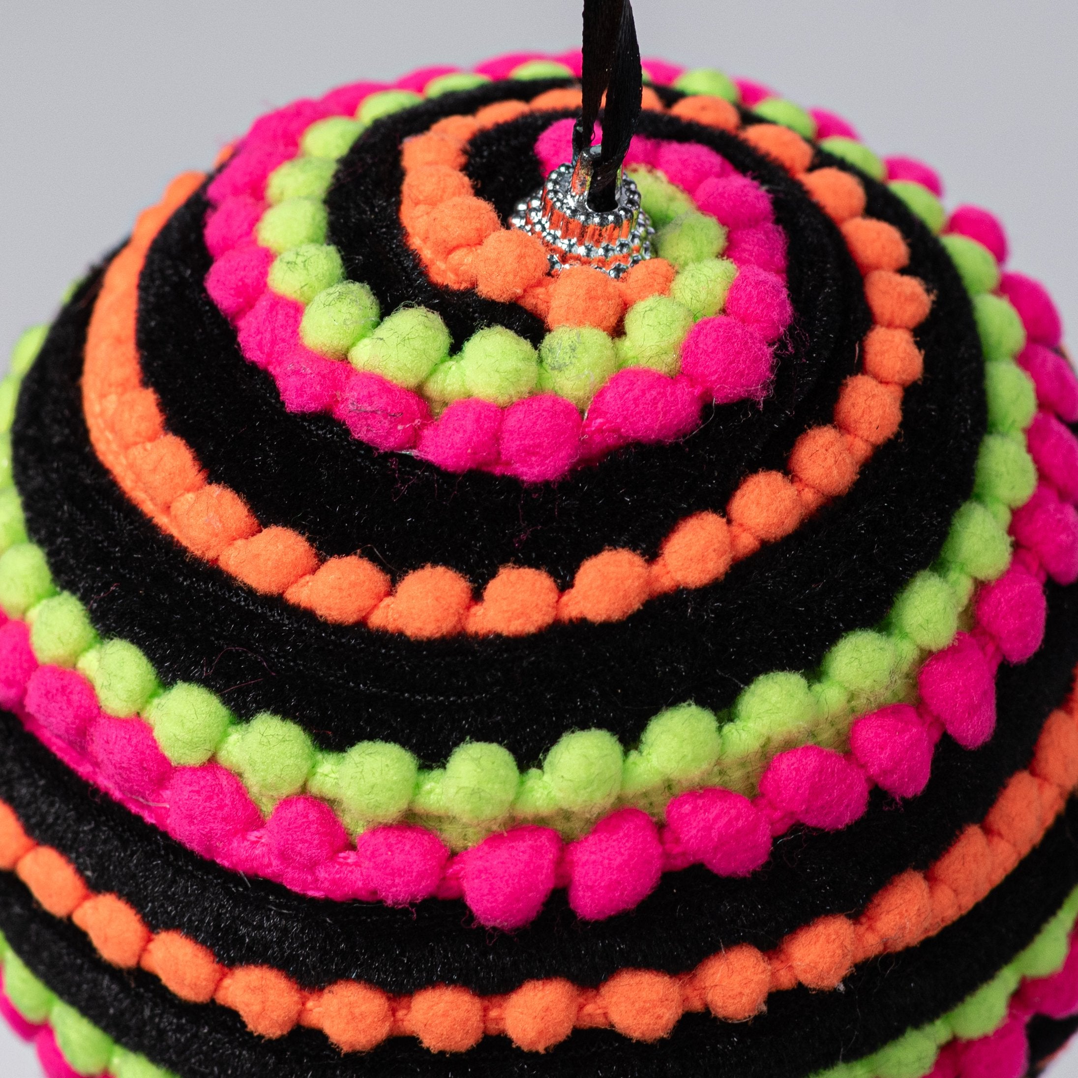 5" Chenille Pom Pom & Cording Ornament: Neon Halloween detail photo 3